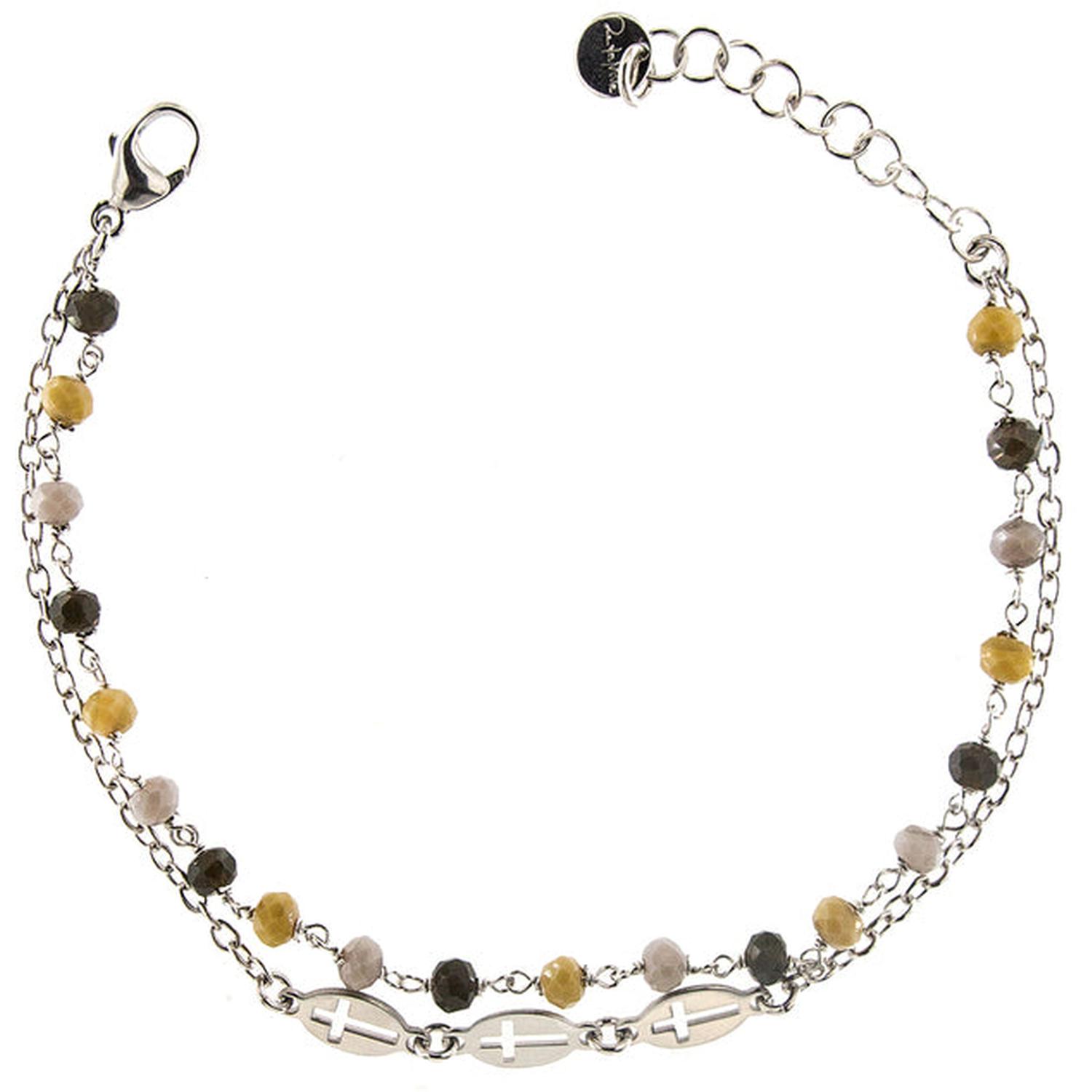 Rue Des Mille - BRU01M3PM - Braccialetto doppio filo mix marrone e croce - TANGLE