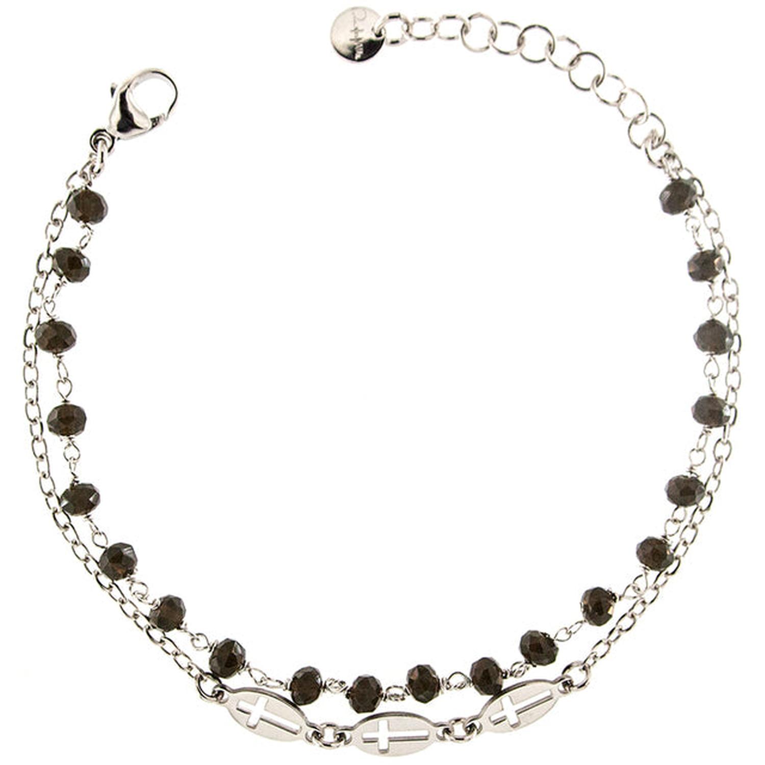 Rue Des Mille - BRU01M3PV - Braccialetto doppio filo pietre verdi e croce - TANGLE