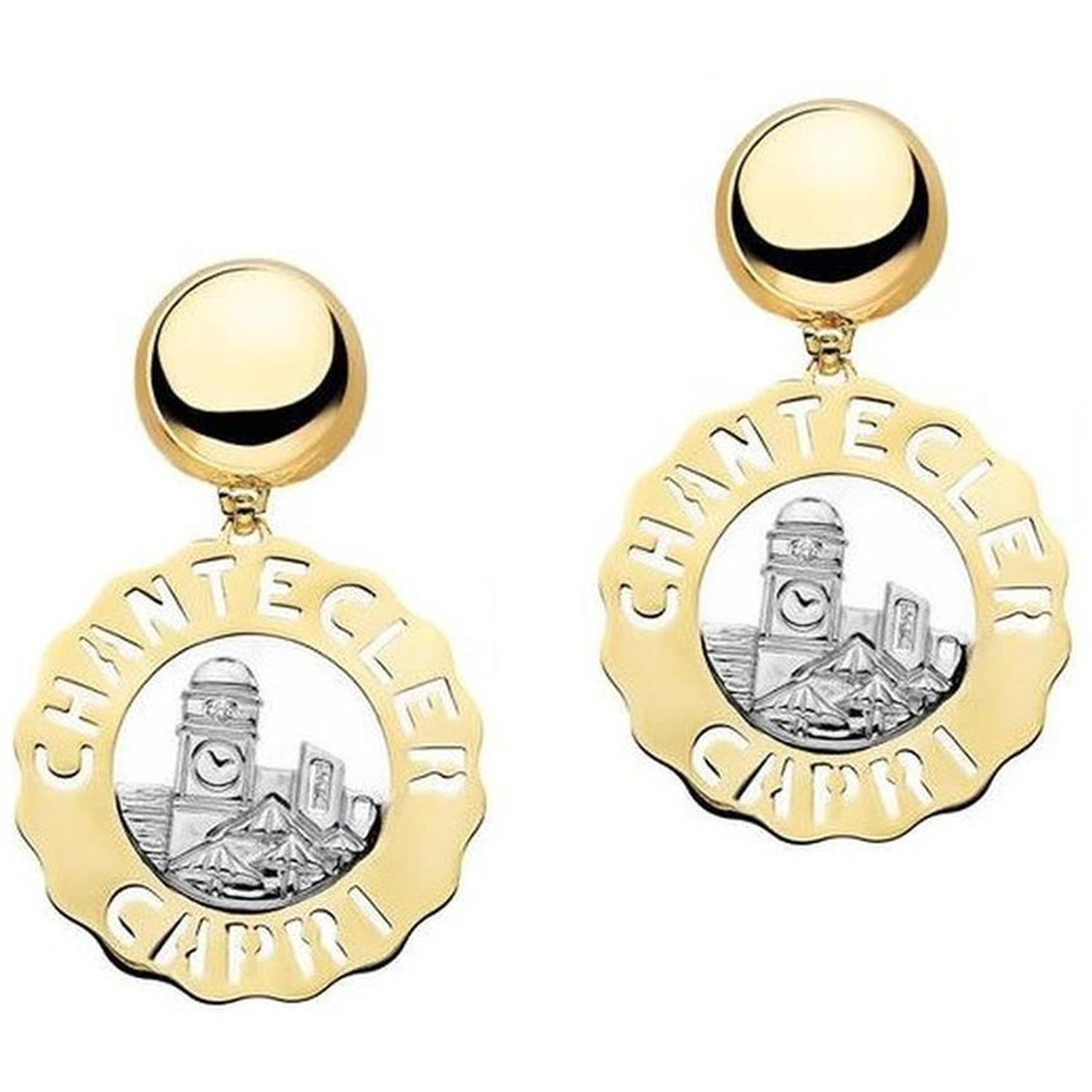 Chantecler - Donna - C.23189 - Orecchini Logo Medi con Piazzetta Oro Giallo e Oro Bianco e Diamanti