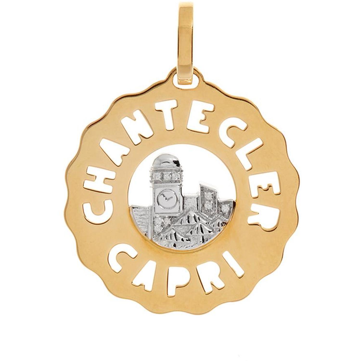 CHANTECLER - C.23206 - Donna - Pendente Piazzetta Logo Oro Giallo e Oro Bianco con Diamanti