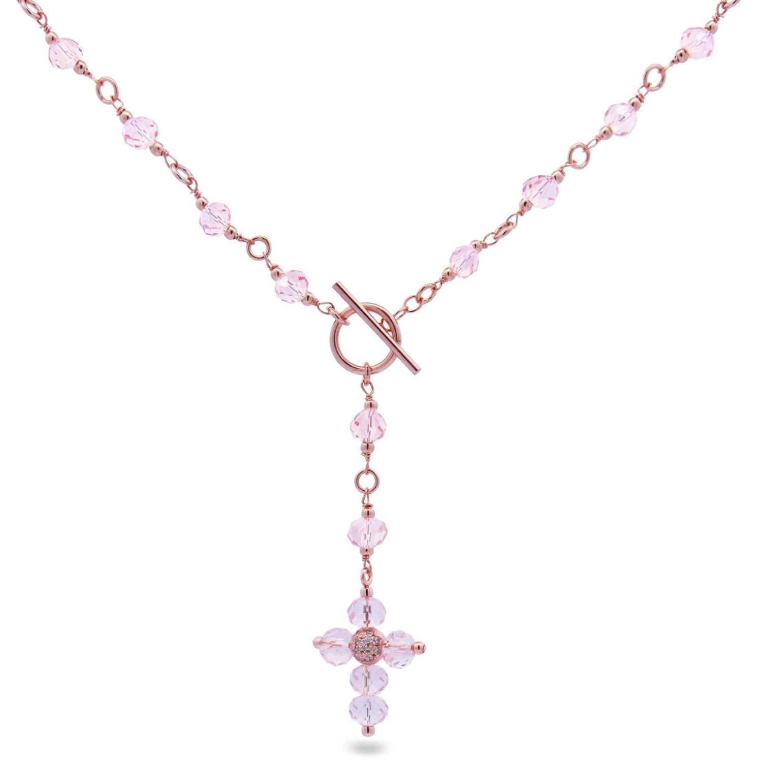 Rue Des Mille - GR015M1 - Collana Croce Crystal Cross rosa con T-bar - Crystal Rainbow