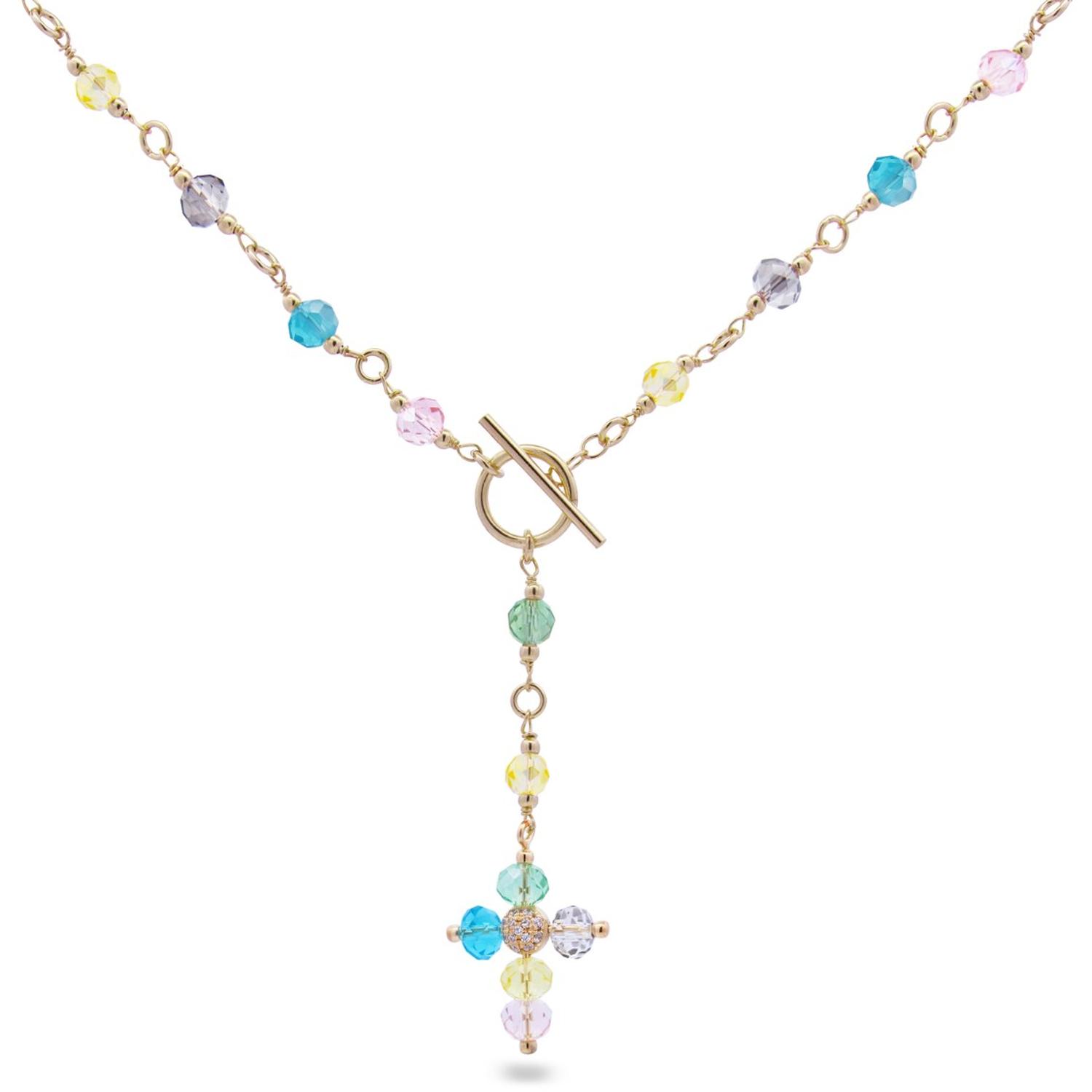 Rue Des Mille - GR015M3AU - Collana Croce Crystal Cross multicolor con T-bar - Crystal Rainbow