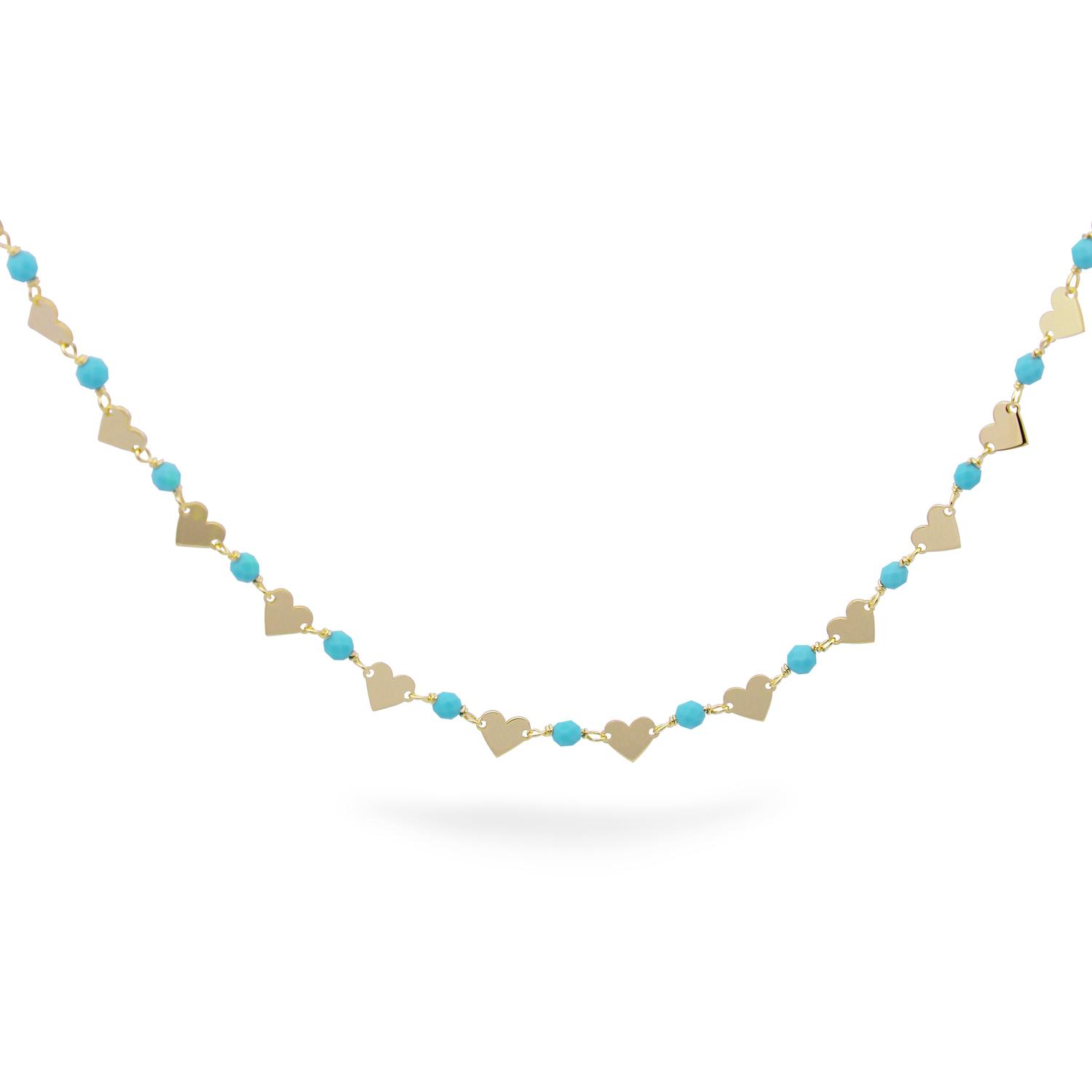Rue Des Mille - GR016AM3AU - Girocollo incatenato Cuori Pietre Turchese adulto - Io&Ro