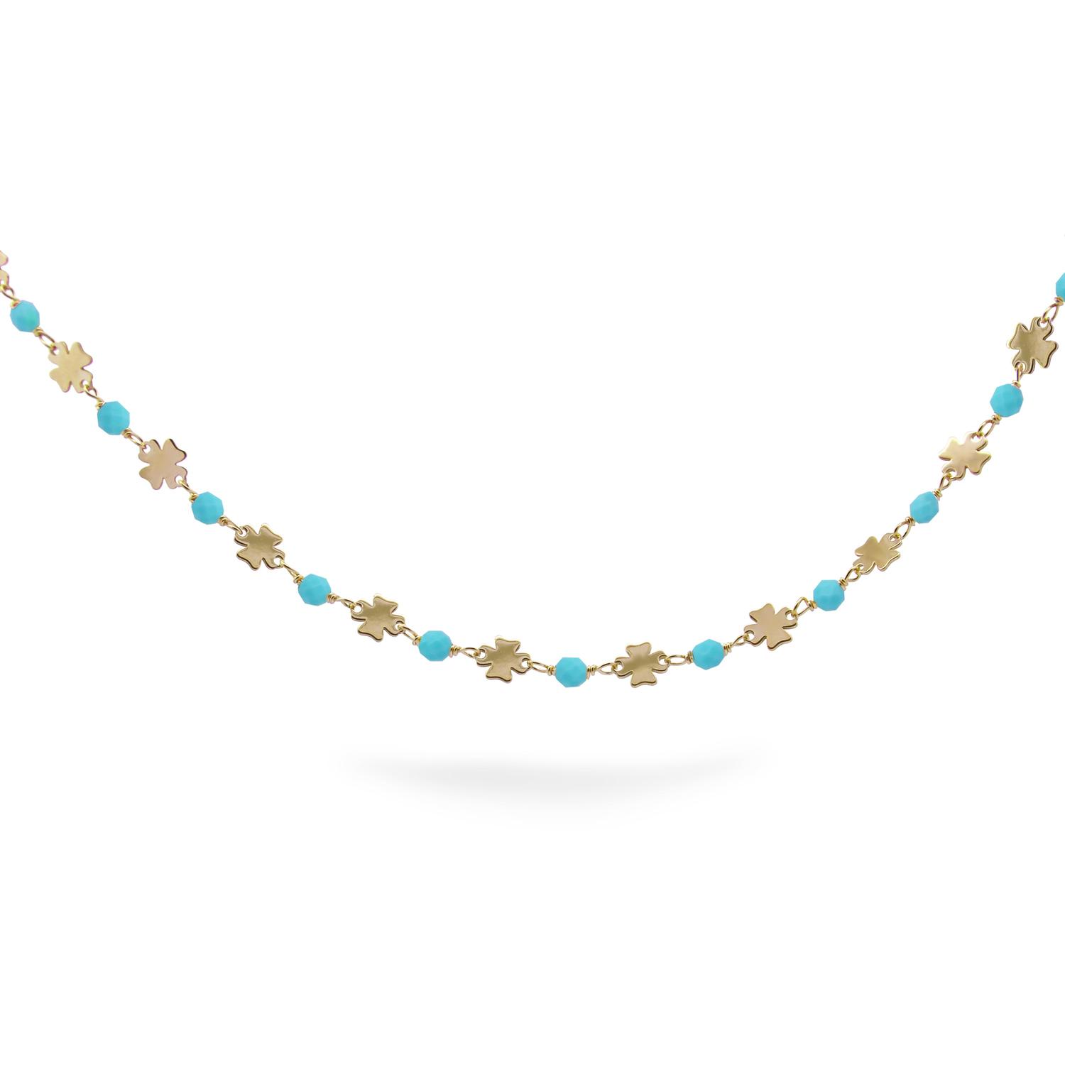 Rue Des Mille - GR016AM4AU - Girocollo incatenato Quadrifogli Pietre Turchese adulto - Io&Ro