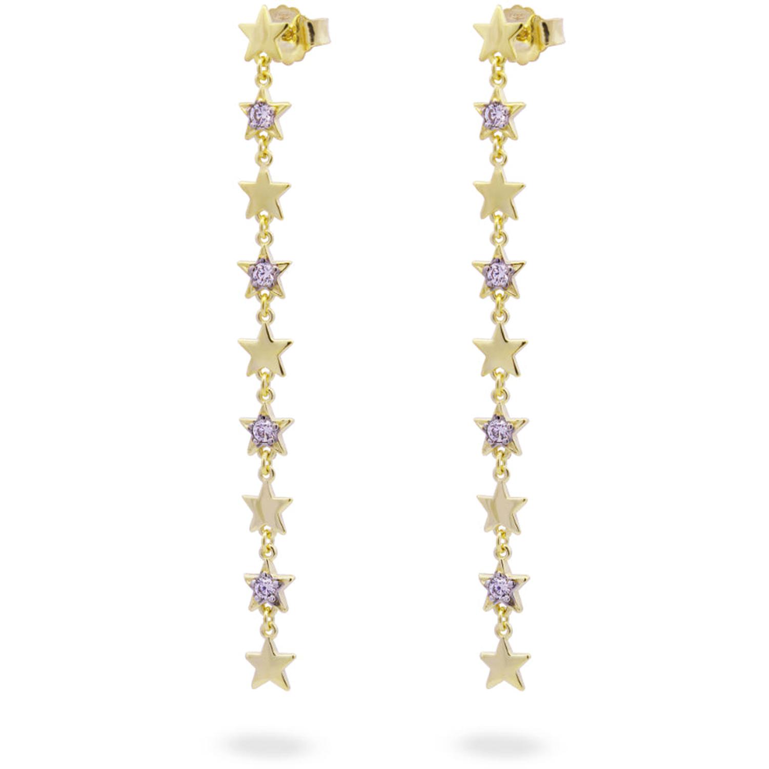 Rue Des Mille - ORZ018MULSTEAU - Orecchini pendenti con stelle alternate lisce e pavè - STARDUST TEN