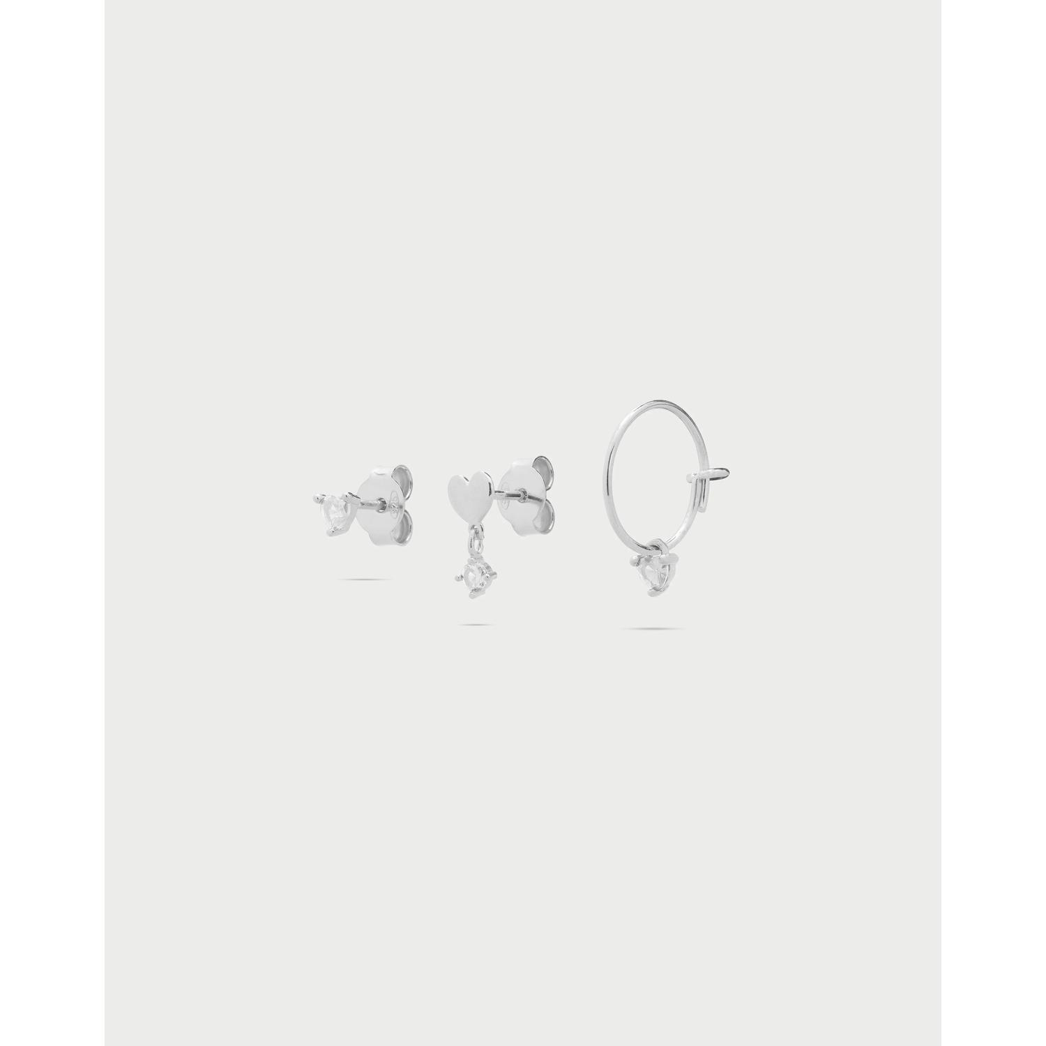 RUE DES MILLE - ORZ0243PZCUORH - Orecchini tris cuori e punto luce Rodio