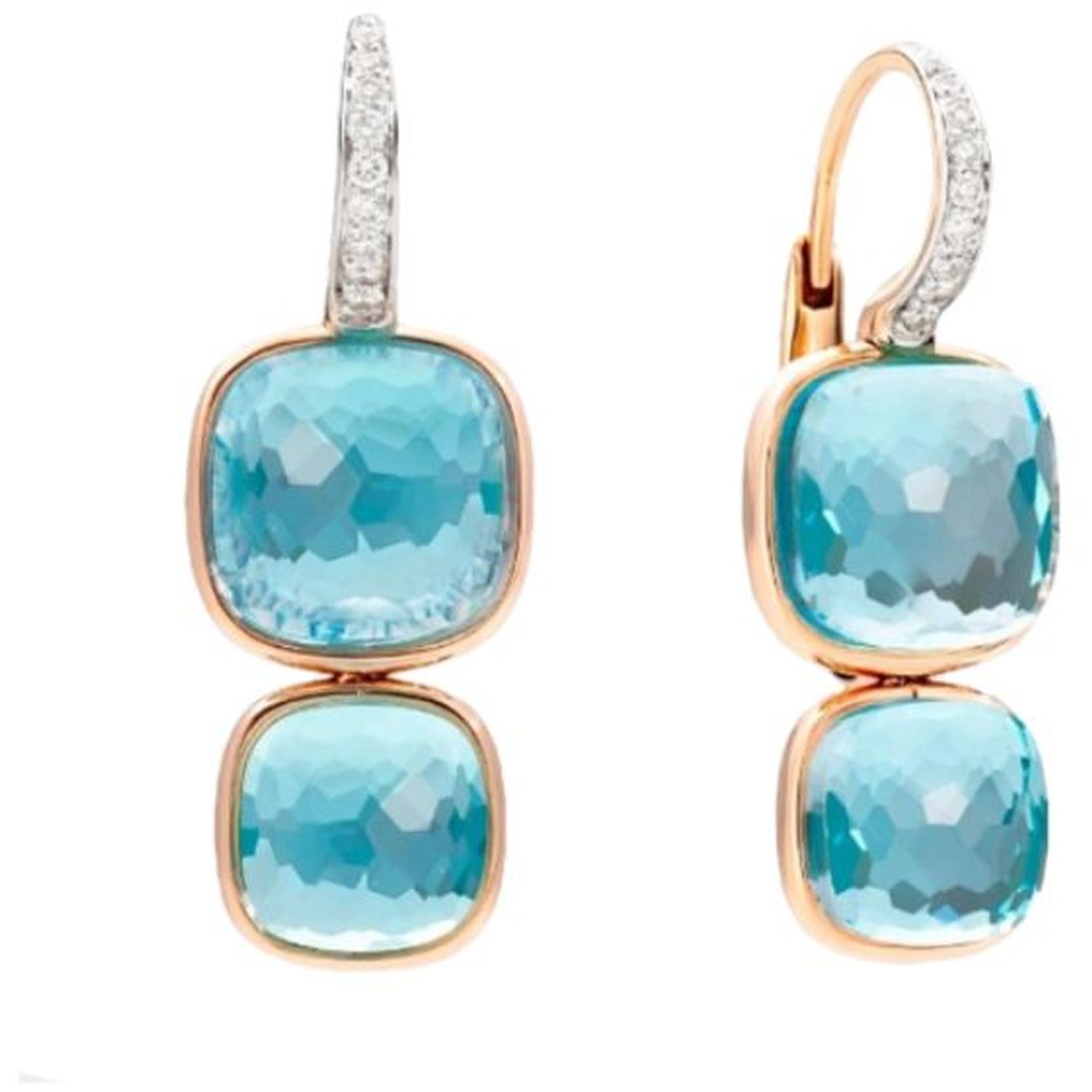 POMELLATO - POC2025_O7WHR - ORECCHINI NUDO IN ORO ROSA CON TOPAZI SKY BLUE E DIAMANTI - DB0OY