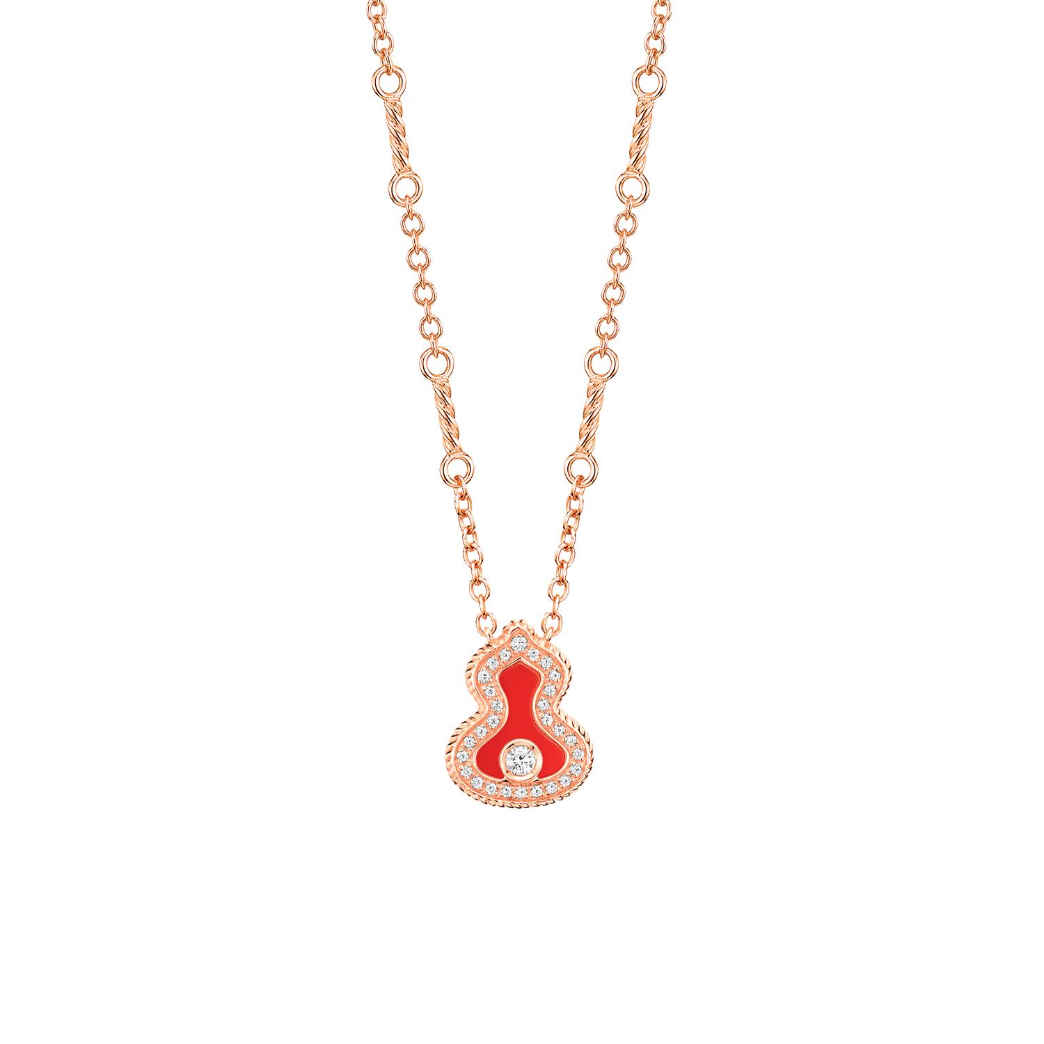 QEELIN - WLN40AKRGRA - Collana Wulu in oro rosa 18 carati con diamanti e agata rossa