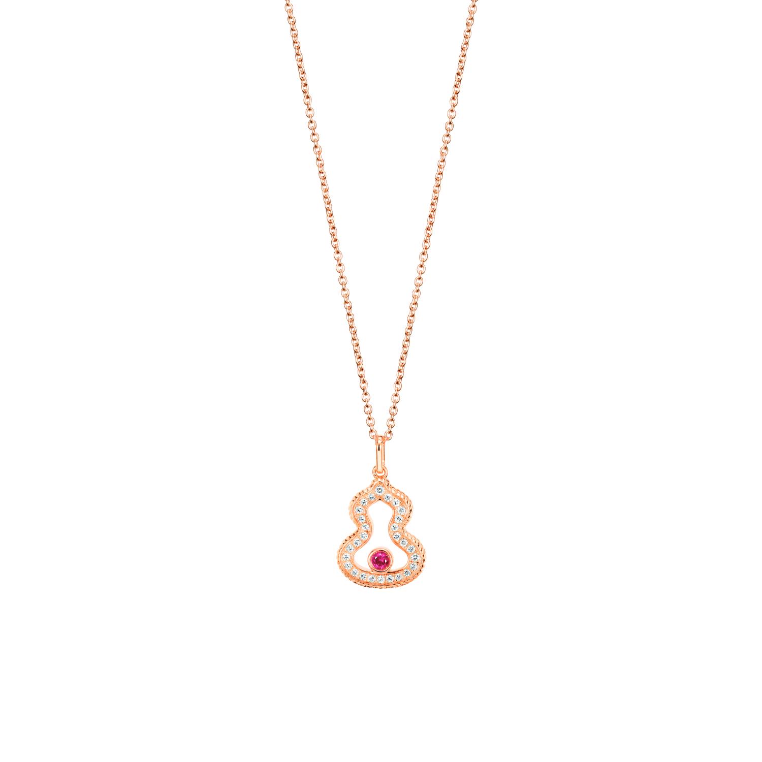 Qeelin - WLN40AKRGRU - Collana Wulu in oro rosa 18 carati con diamanti e rubino