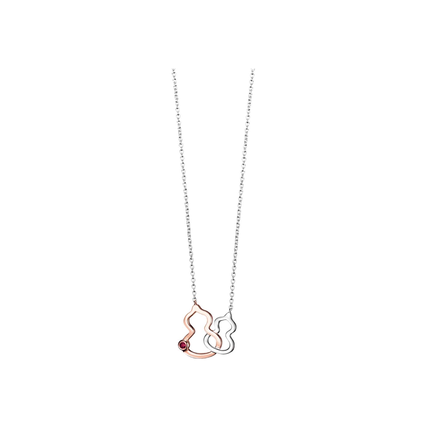 QEELIN - COLLANA PETITE DOUBLE WULU IN ORO ROSA E ORO BIANCO CON UN RUBINO - WU-NL0004C-RGWGRU
