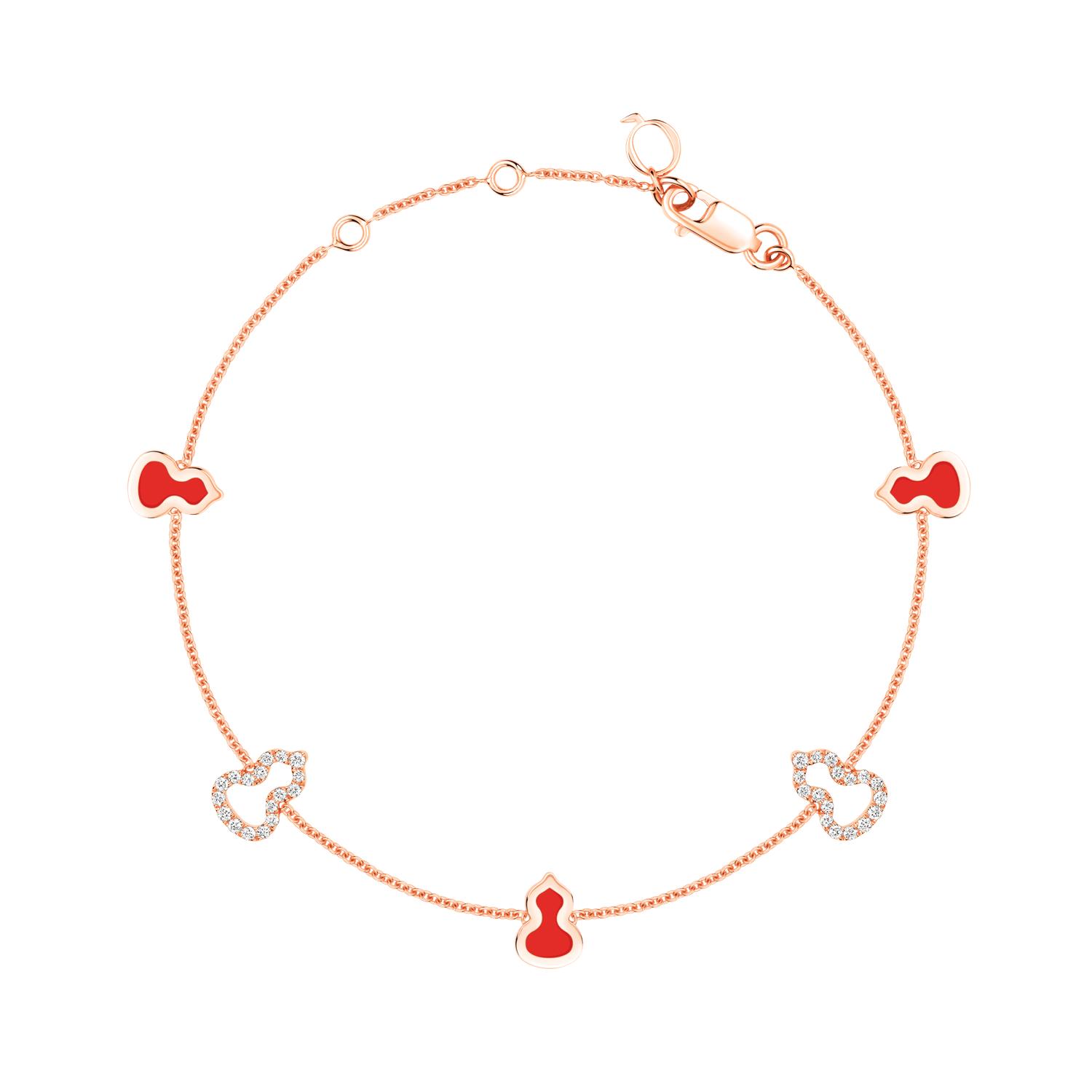 QEELIN - WUB07ANRGRE - Bracciale sautoir Wulu in oro rosa 18 carati con diamanti e smalto rosso