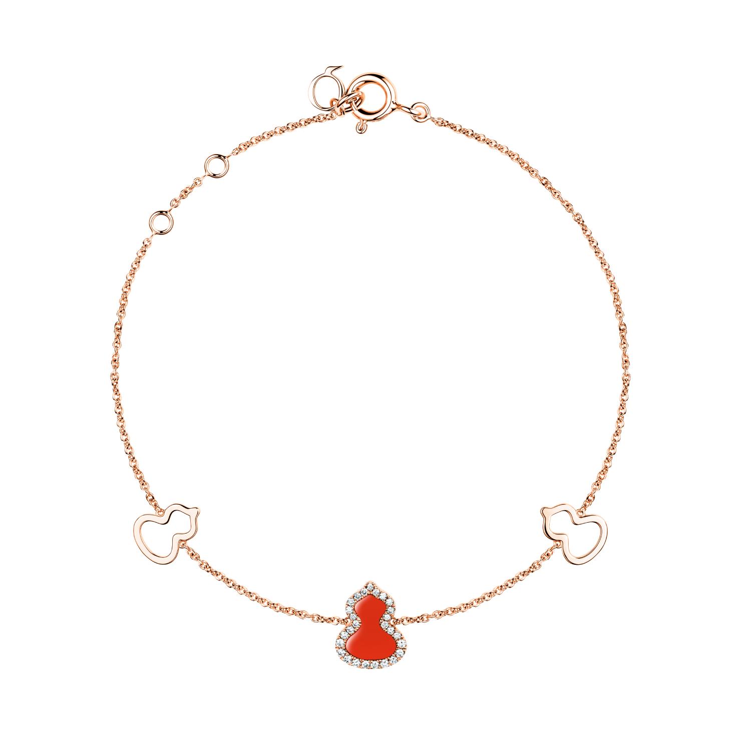 QEELIN - WUBPT1BRGRA - Bracciale Petite Wulu in oro rosso 18 carati con diamanti e agata rossa