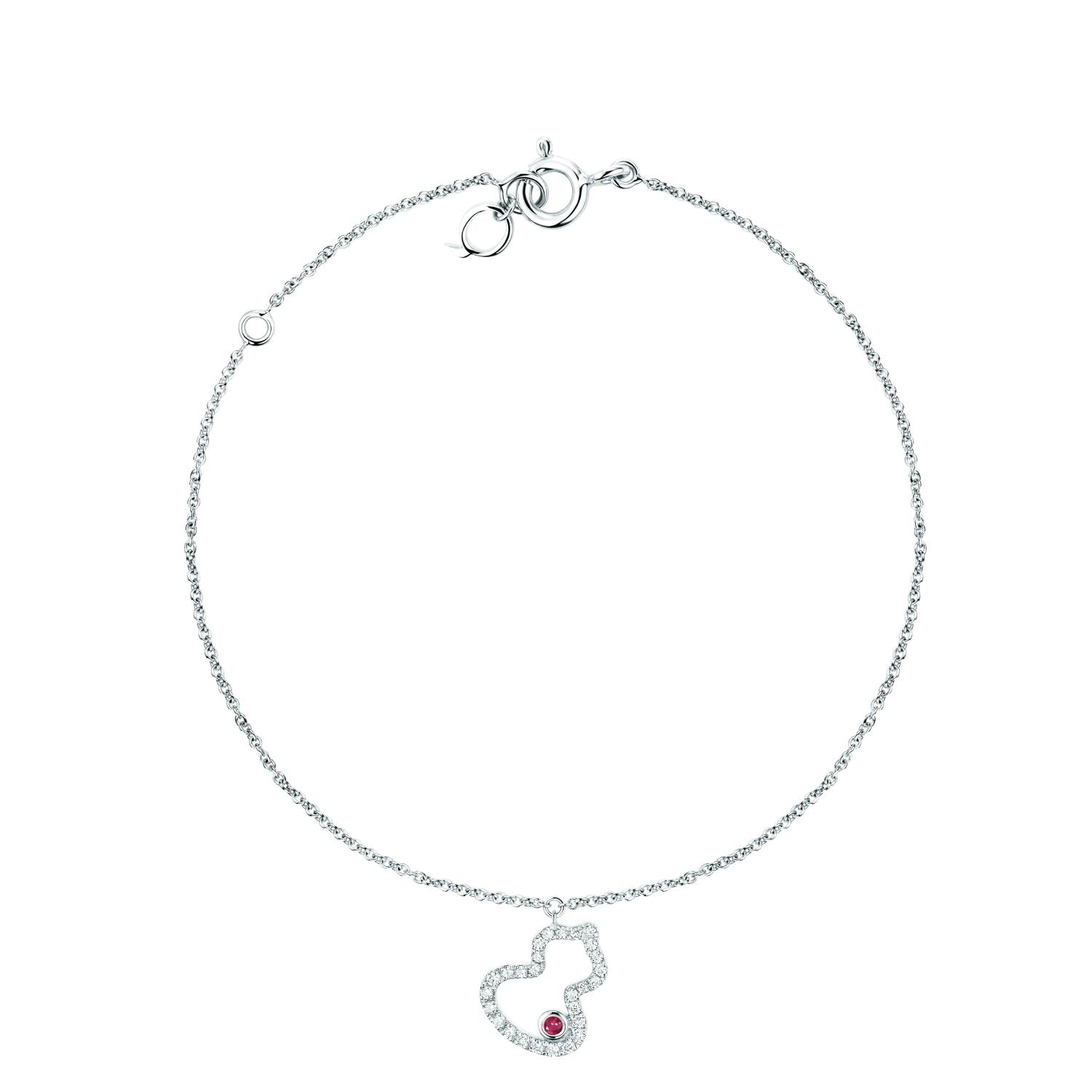 Qeelin - WUBPT6AWGRU - Bracciale Petite Wulu in oro bianco 18 carati con diamanti e rubino