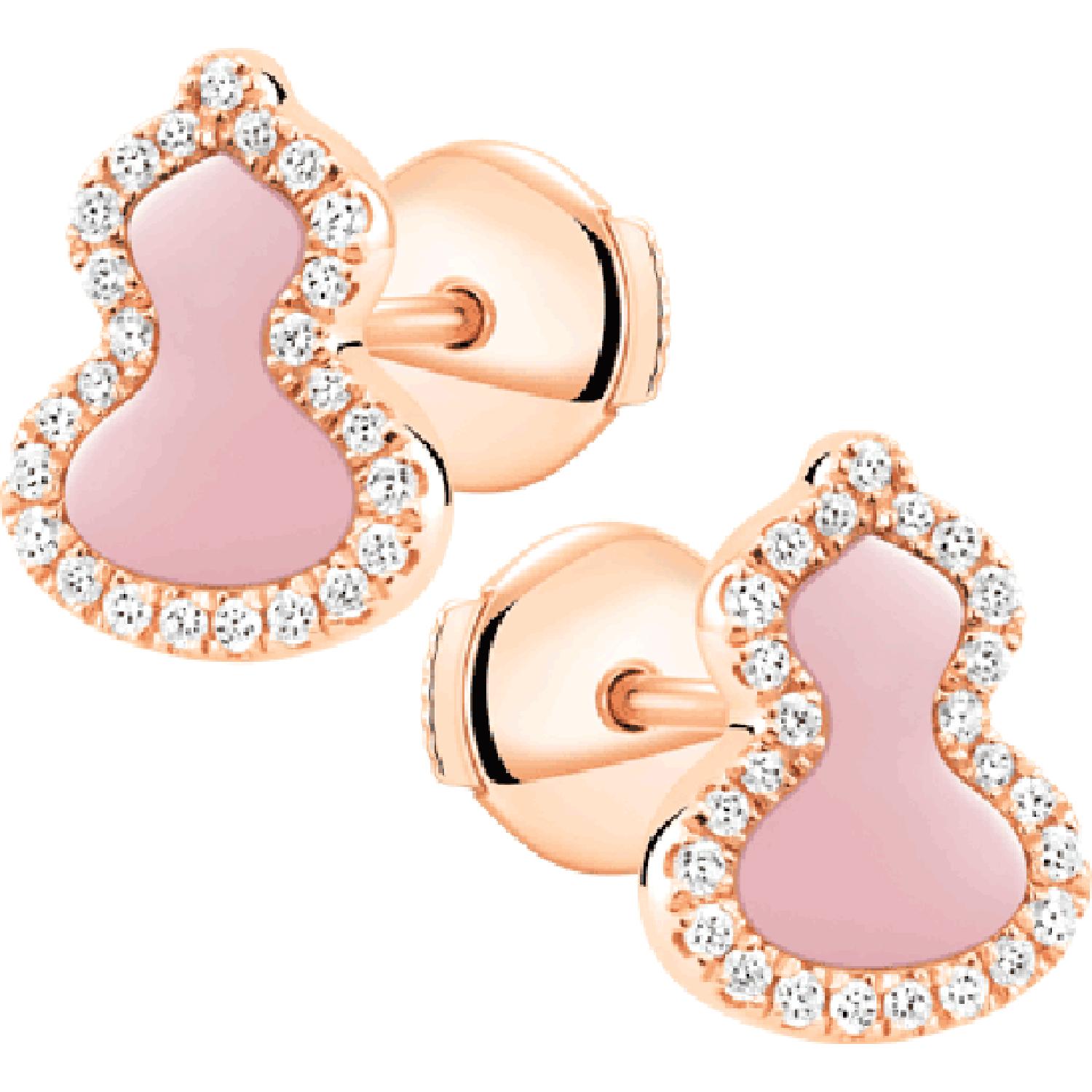 Qeelin - WUEPT2CRGPO - Orecchini a bottone Petite Wulu in oro rosa 18 carati con diamanti e opale rosa