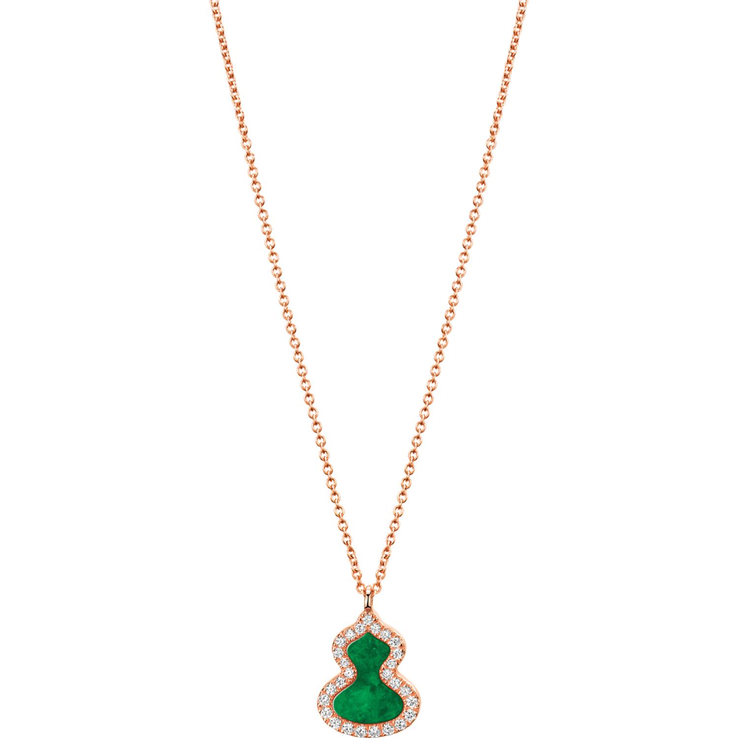 Qeelin - WUNPT6DRGJE - Collana Petite Wulu in oro rosa 18 carati con diamanti e giada