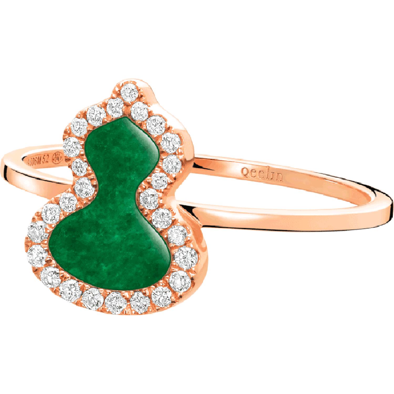 Qeelin - WURPT4ERGJE - Anello Petite Wulu in oro rosa 18K con diamanti e giada