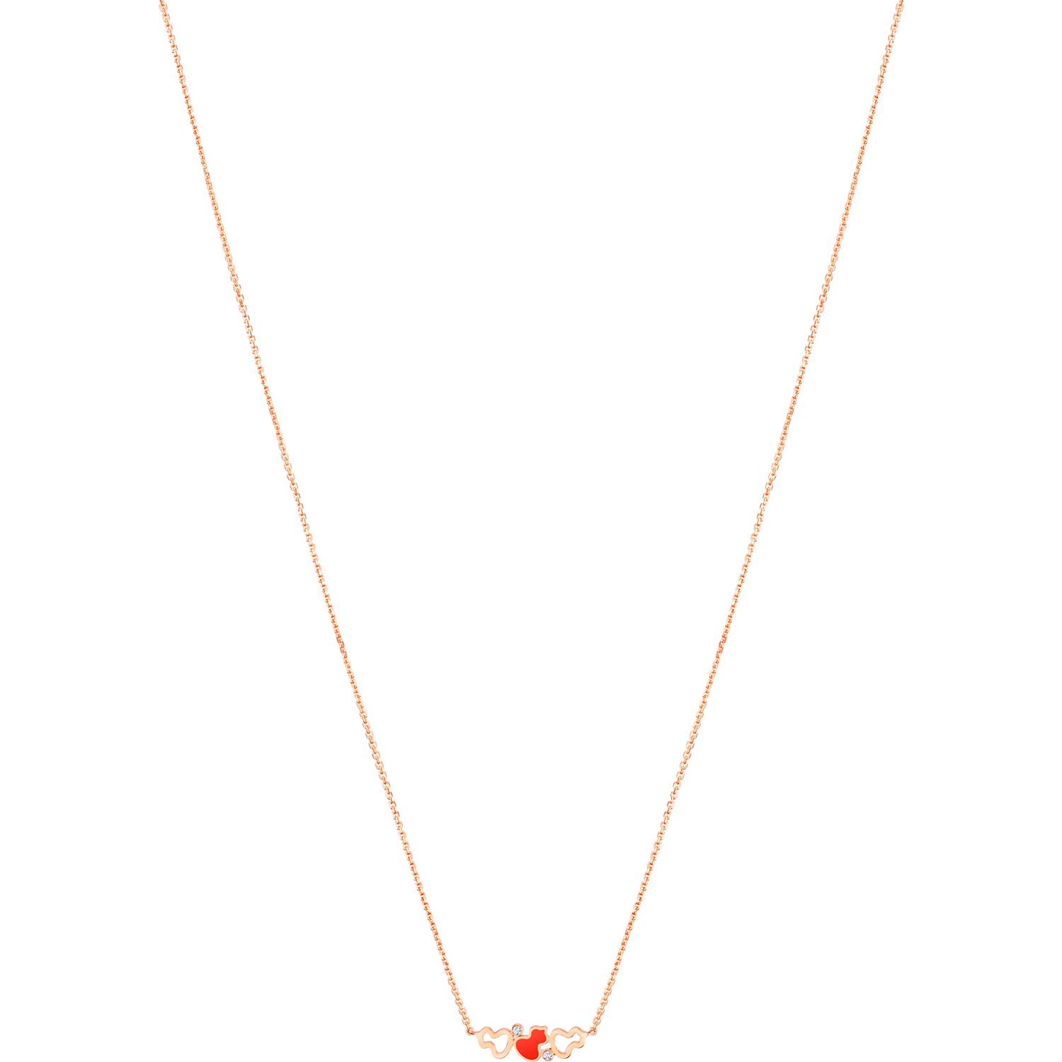 Qeelin - WWN50ABRGRH - Collana Wulu in oro rosa 18 carati con diamanti e HyCeram® rosso