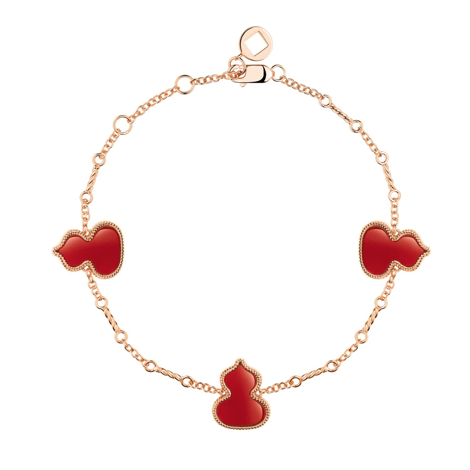 QEELIN - WZB30AIRGRA - Bracciale Wulu in oro rosa 18 carati con agate rosse