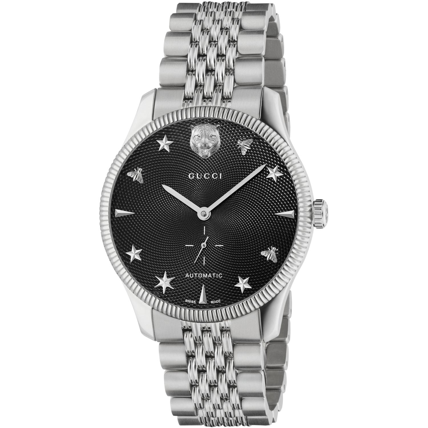 Gucci - YA126353 - G-Timeless Slim Steel case, black guilloché dial with small second hand, 7 links steel bracelet