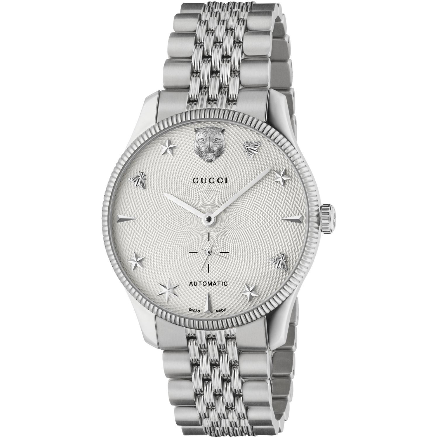 Gucci - YA126354 - G-Timeless Slim Steel case, white guilloché dial with small second hand, 7 links steel bracelet