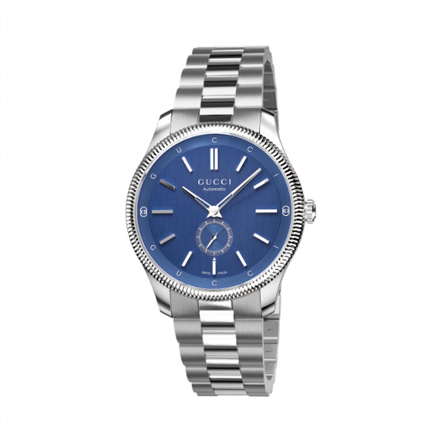 GUCCI - YA126389 - G - Timeless 40 mm stainless steel case, blue dial with and lettering, small seconds display, stainless steel bracelet