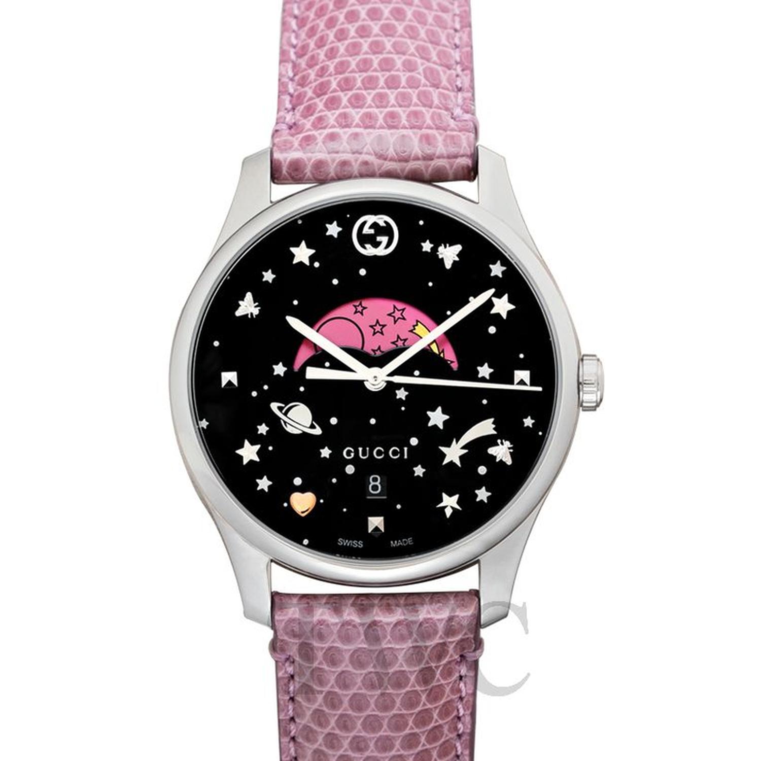 GUCCI - YA1264046 - G-Timeless Black Moonphase Dial Pink Leather Strap ...