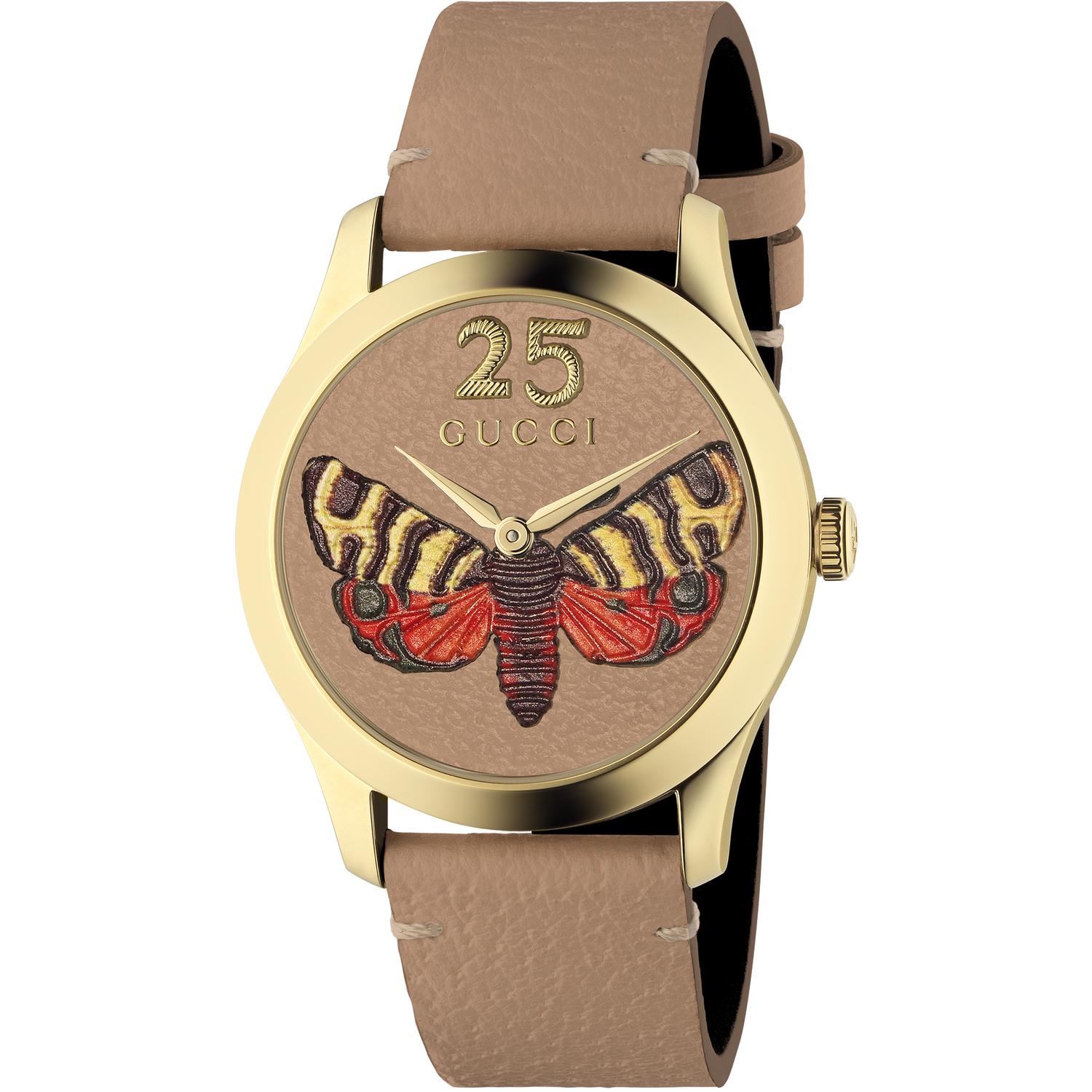 Gucci - YA1264063 - G-Timeless Contemporary Yellow gold PVD case, cipria leather dial with butterfly, cipria leather strap