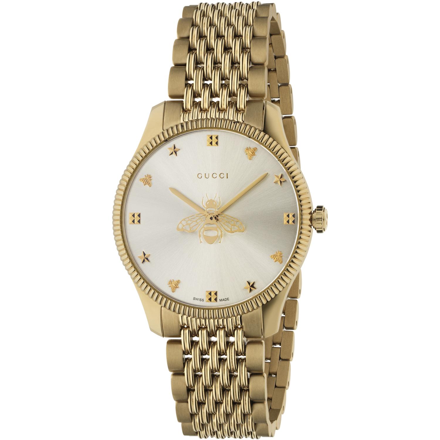 Gucci - YA1264155 - G-Timeless Slim Yellow gold PVD case, silver sunbrushed dial with bee as seconds hand, 9 links yellow gold PVD bracelet