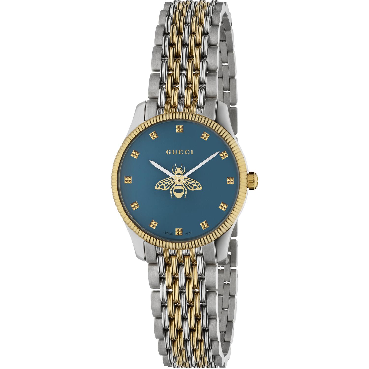 Gucci - YA1265029 - G-Timeless Slim Steel and Yellow gold PVD case, blue dial with bee as seconds hand, 9 links steel and yellow gold PVD bracelet