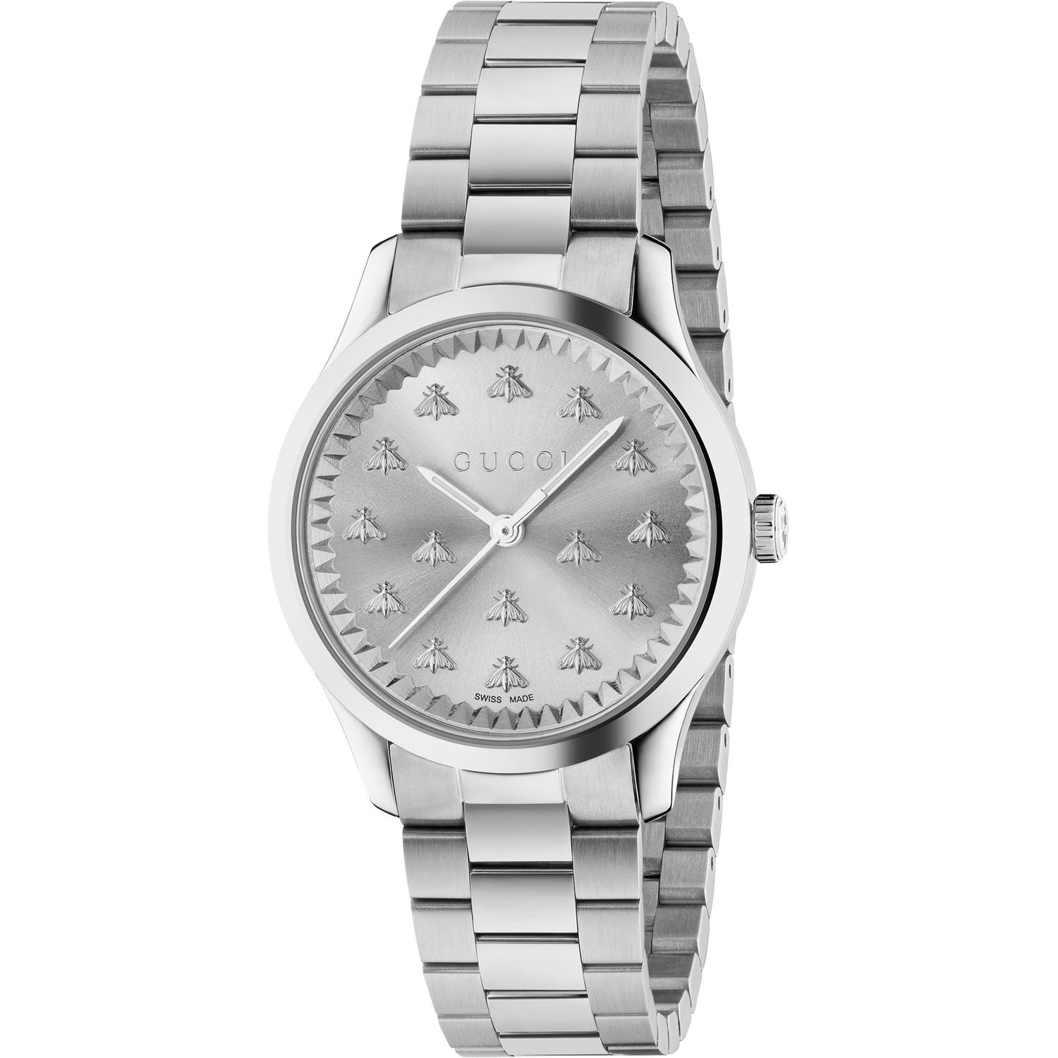 Gucci - YA1265031 - G-Timeless With Bee Motif 32mm steel case, silver sunbrushed dial with bees, steel bracelet