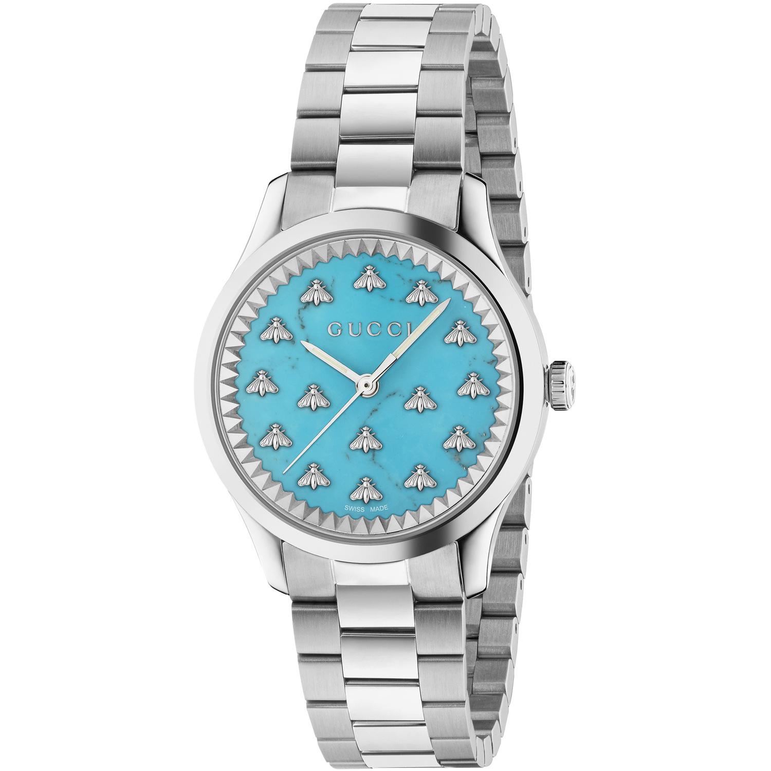Gucci - YA1265044 - G-Timeless With Bee Motif 32 mm steel case, turquoise stone dial with bees, steel bracelet