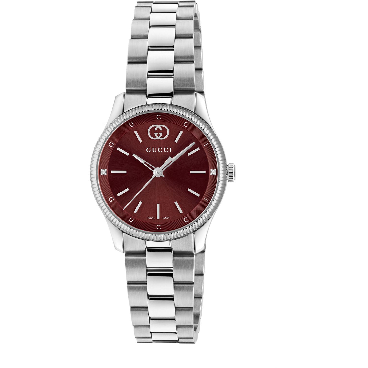 Gucci - YA1265069 - G-Timeless 29 mm stainless steel case, burgundy dial, stainless steel bracelet, quartz movement