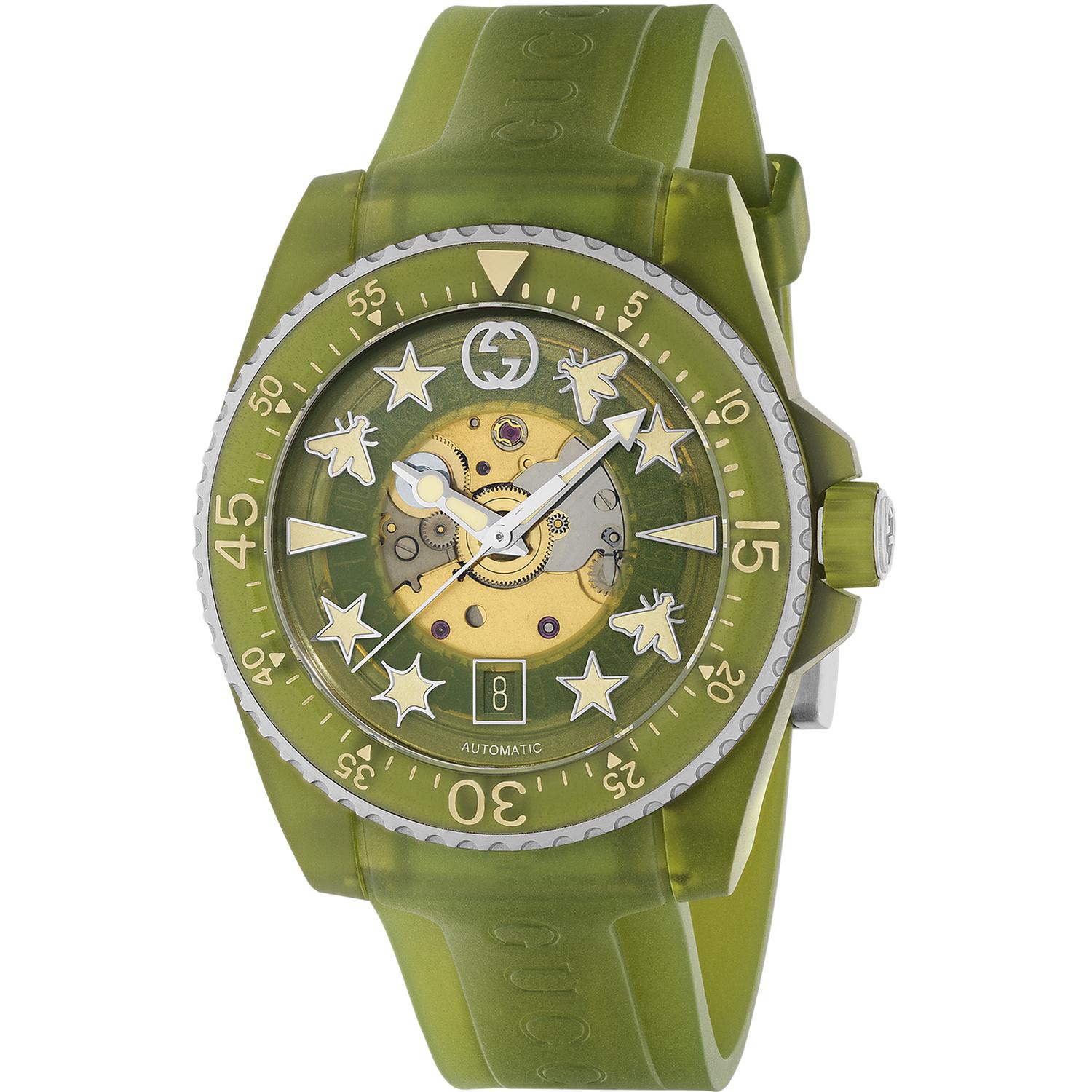 Gucci - YA136345 - Gucci Dive 40mm steel and green bio-based plastic case, green transparent dial with multi icon indexes, bio-based green plastic strap