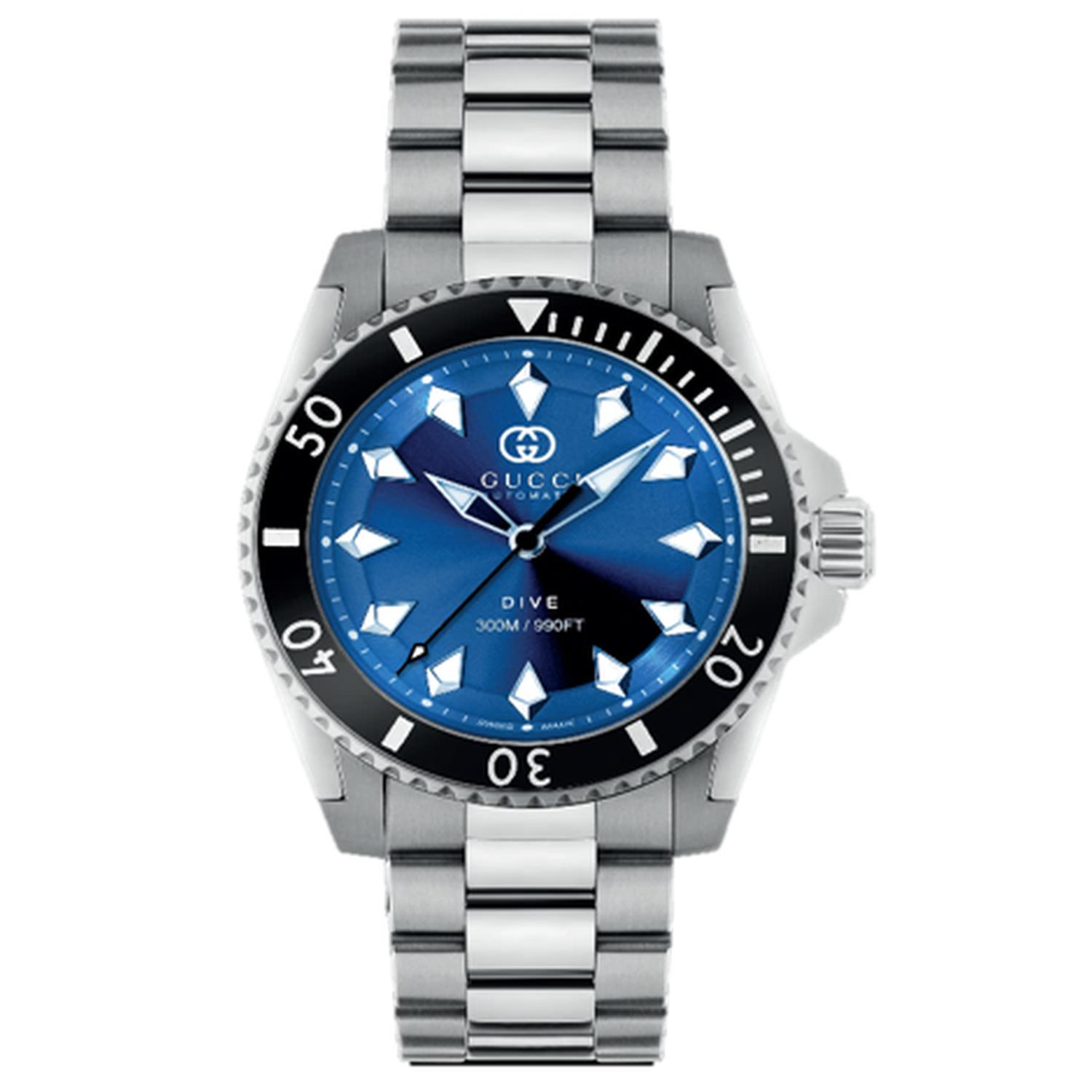 Gucci - YA136362 - Gucci Dive 40 mm stainless steel case with black ceramic bezel, blue dial, stainless steel bracelet, self-winding movement