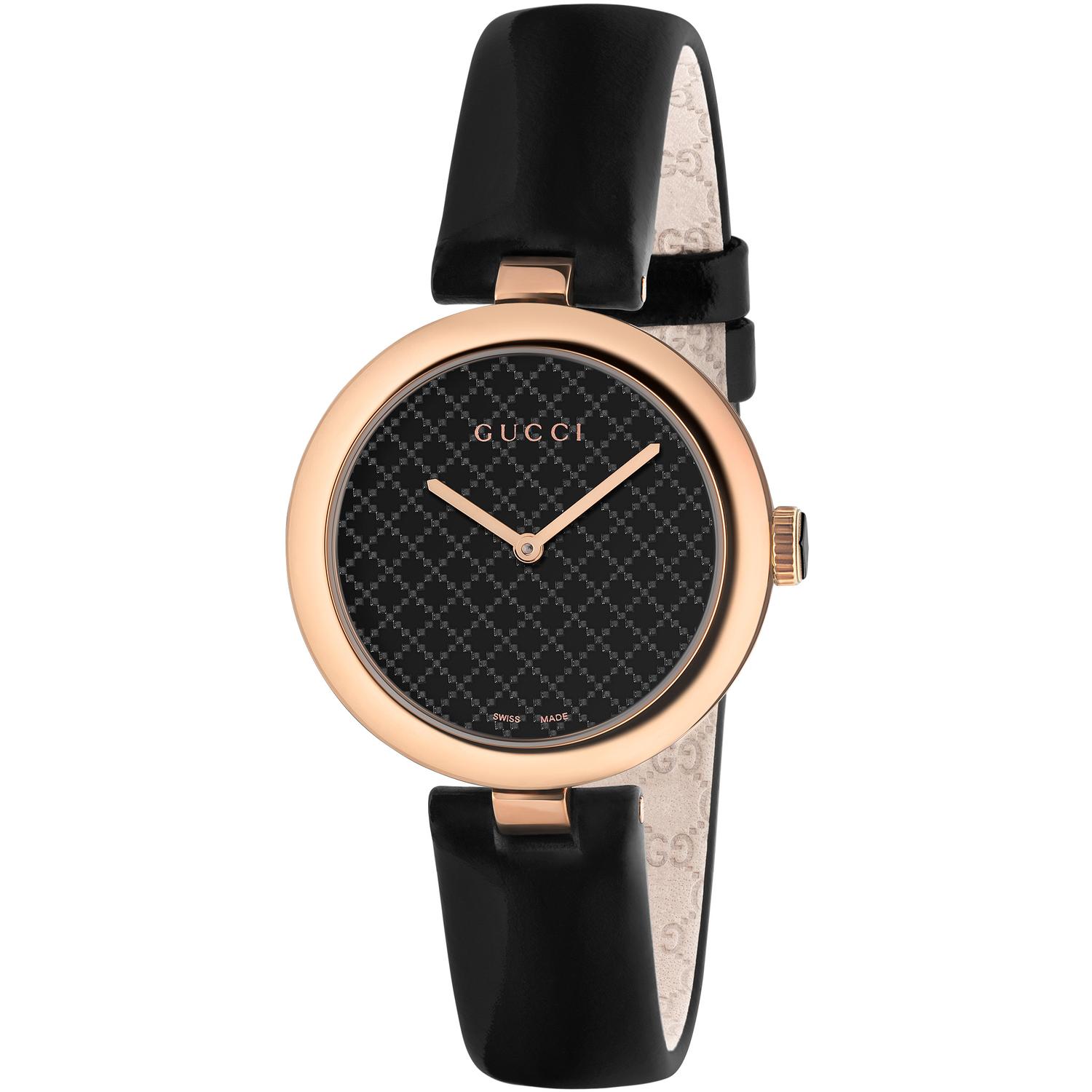 Gucci - YA141401 - Diamantissima Pink gold and black PVD case, black lacquered diamond pattern dial, black leather strap
