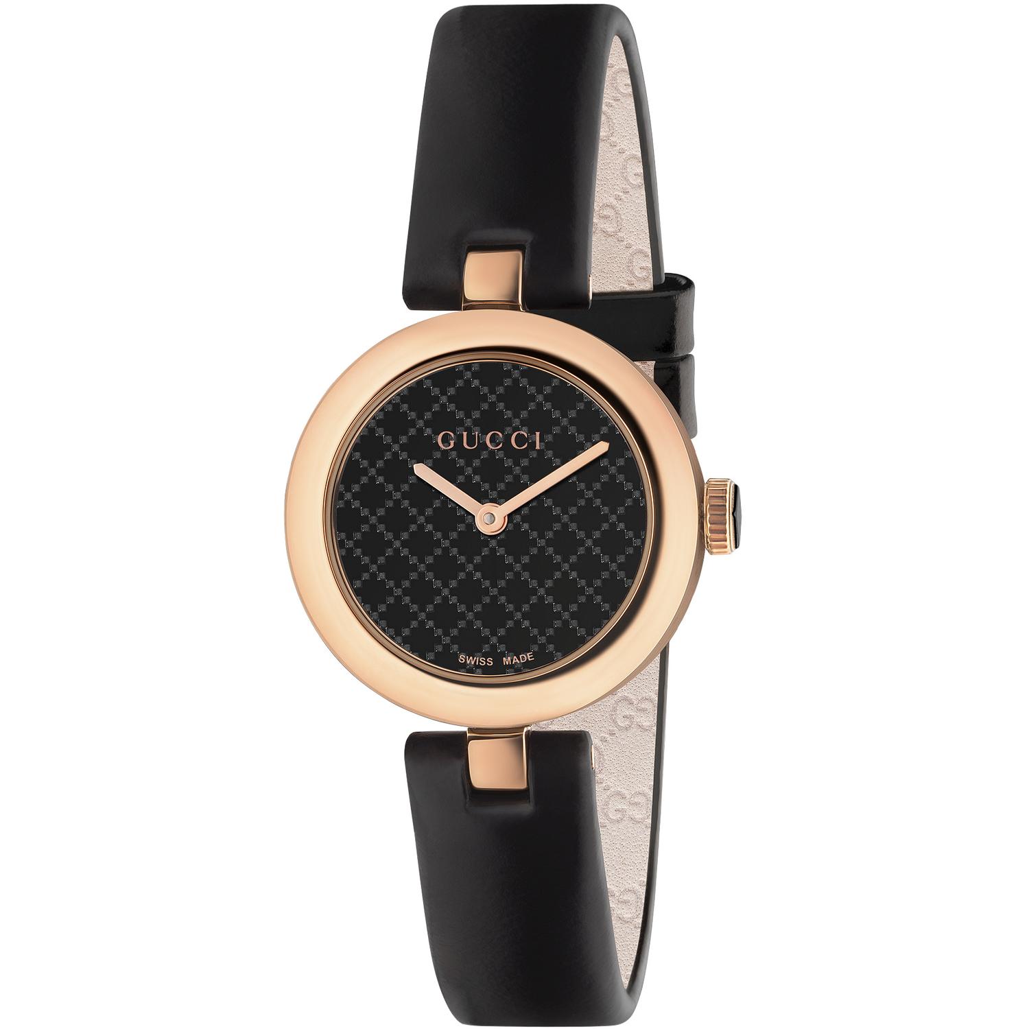 Gucci - YA141501 - Diamantissima Pink gold and black PVD case, black lacquered diamond pattern dial, black leather strap