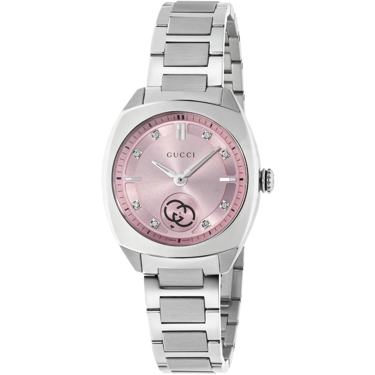 Gucci - YA142511 - Gucci Interlocking 29mm stainless steel case, pink dial with 8 diamonds, small seconds display, stainless steel bracelet