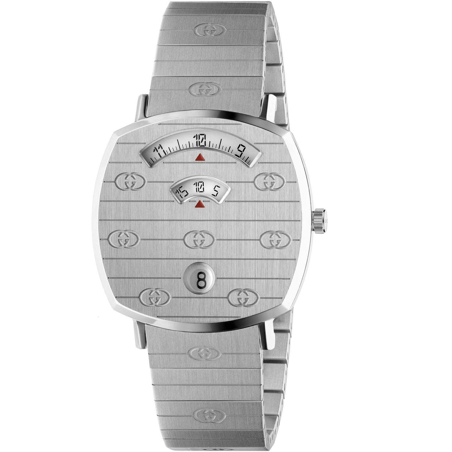 Gucci - YA157401 - Grip Steel case with GG engraved, 3 windows indicating hour, minute & date, steel bracelet with GG engraved