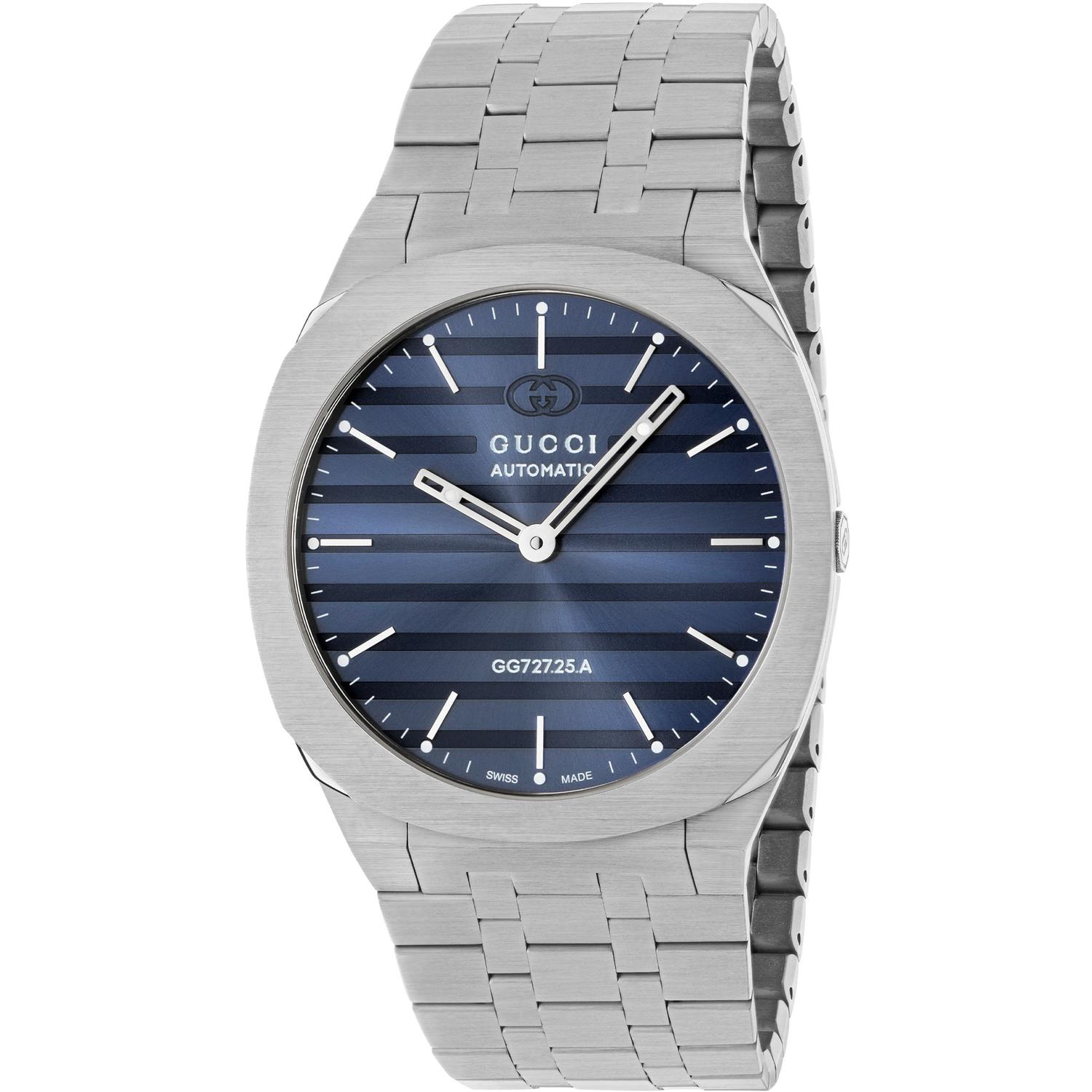 Gucci - YA163321 - Gucci 25H 40 mm stainless steel multi layered case, blue dial with, five link stainless steel bracelet