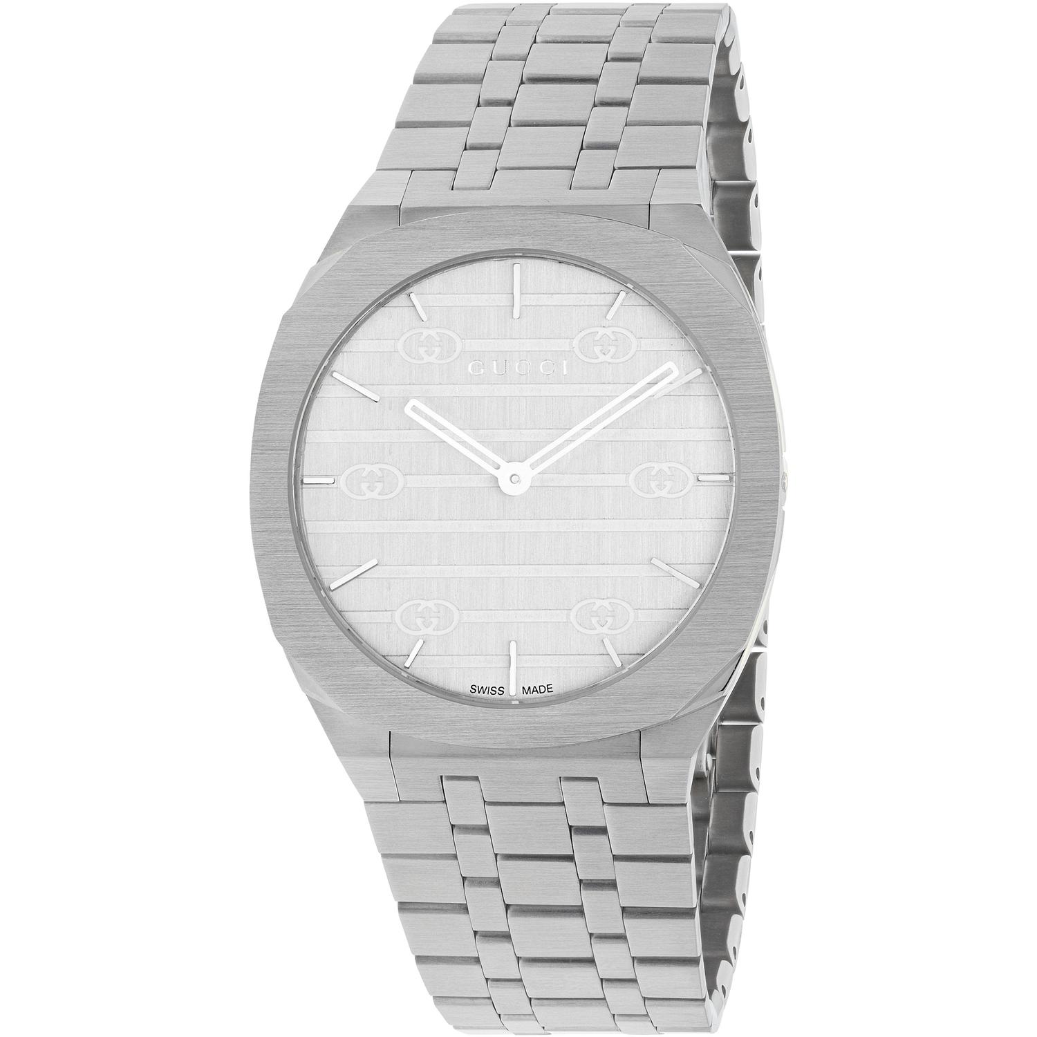 GUCCI - YA163407 - 25H 38mm stainless steel multi layered case, silver brass dial with GG, five links stainless steel bracelet
