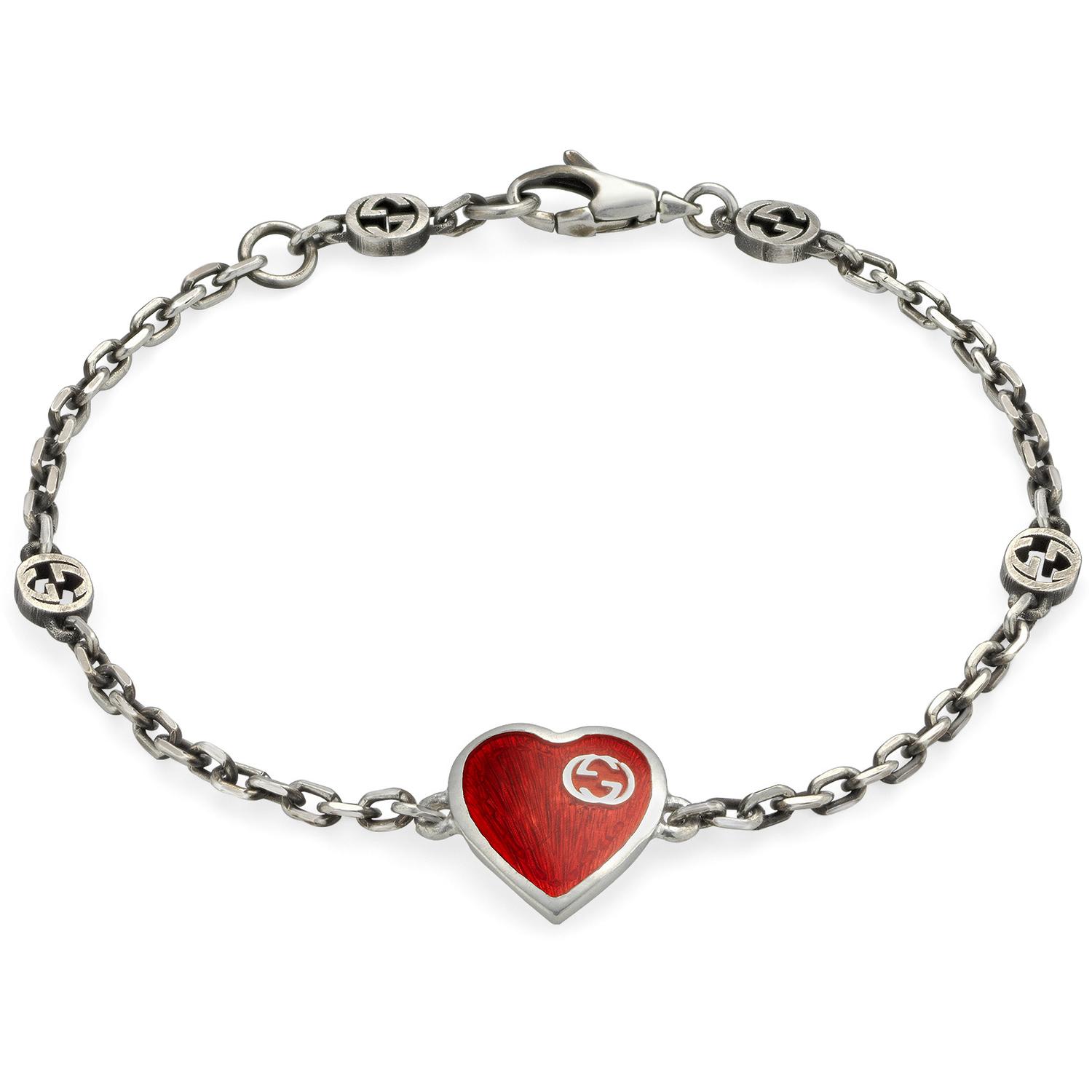 Gucci - YBA645546001 - Argento Sterling 925, Smalto - Gucci heart bracelet with Interlocking G
