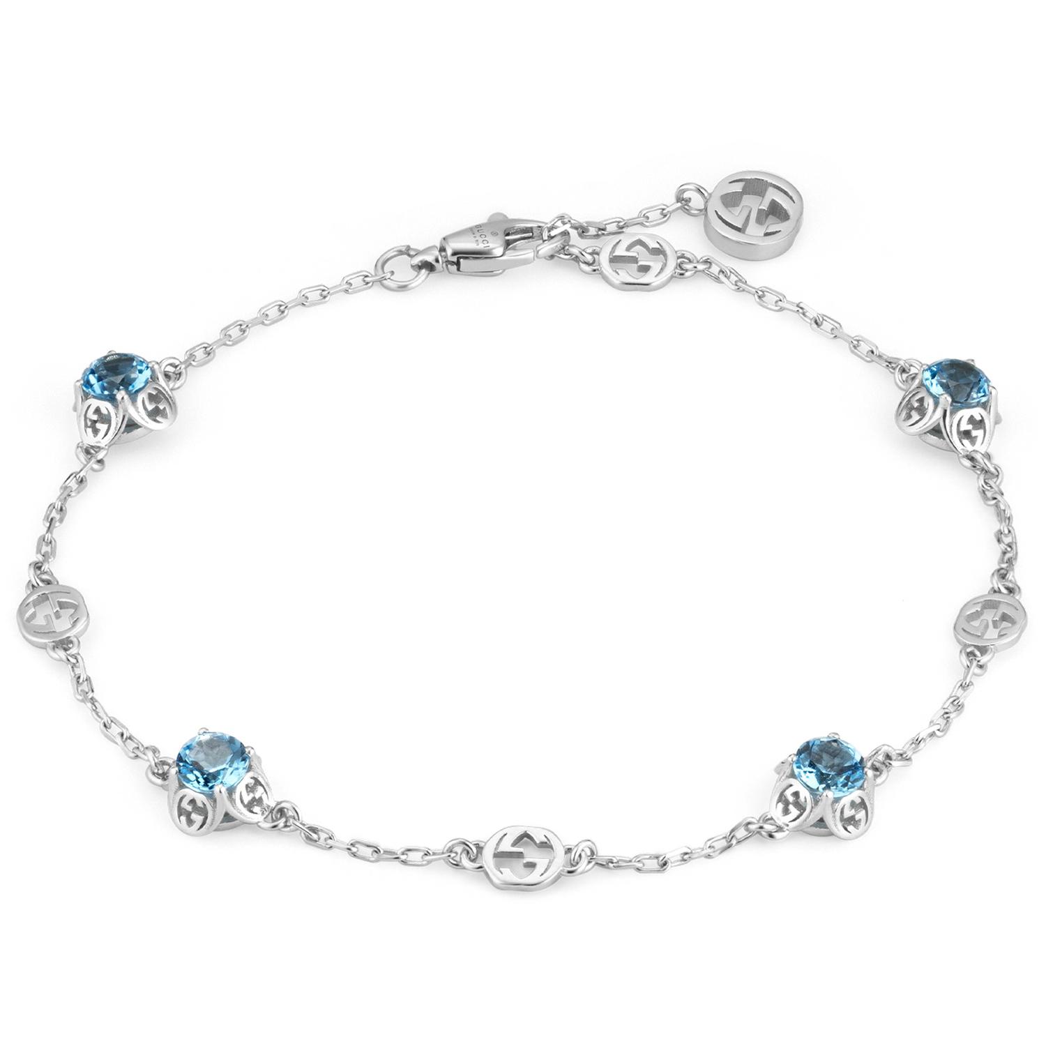 Gucci - YBA662430002 - Interlocking G Bracelet in 18kt white gold with topazes and detail