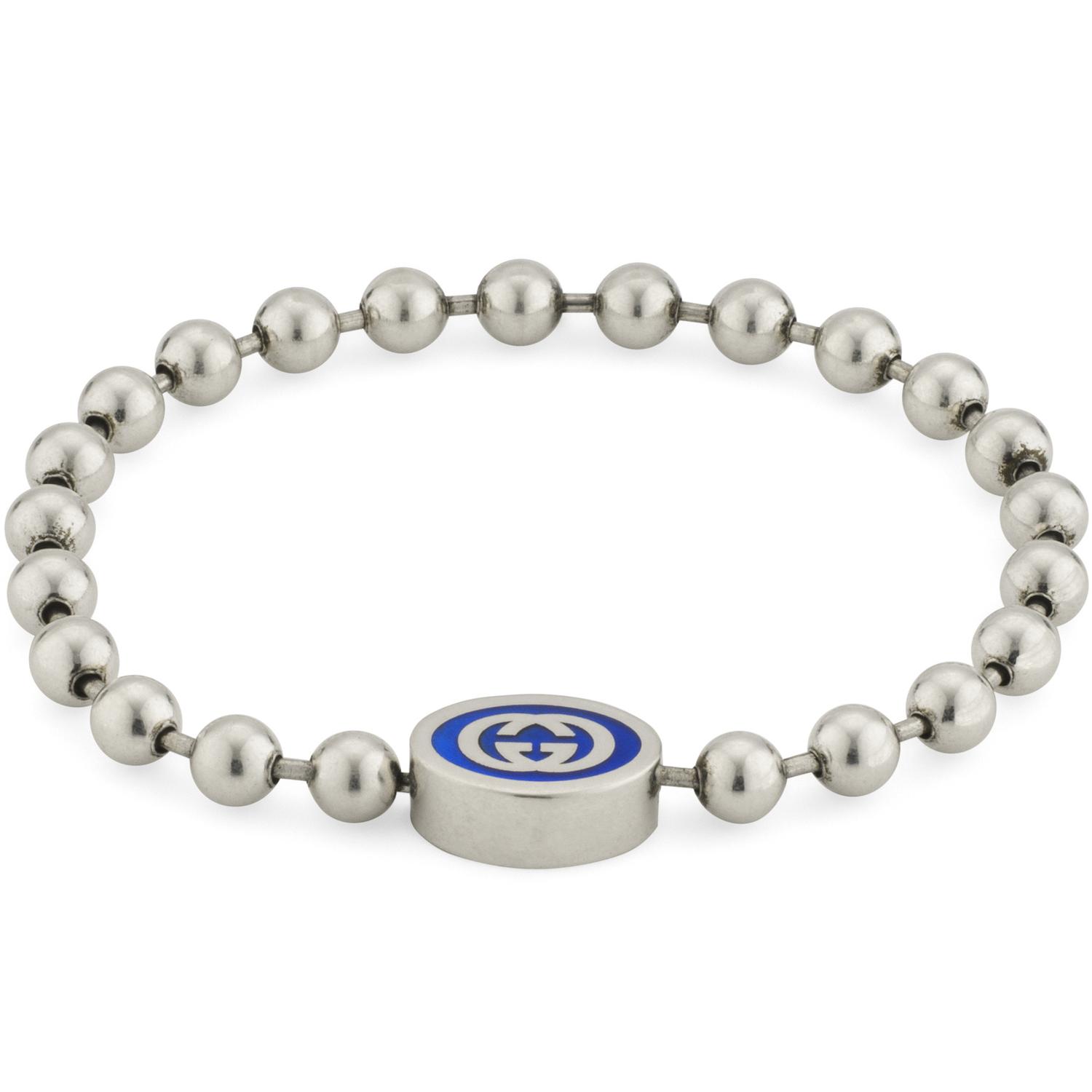 Gucci - YBA753437001 - Argento 925, Smalto - Bracelet in sterling silver and blue enamel with Interlocking G details