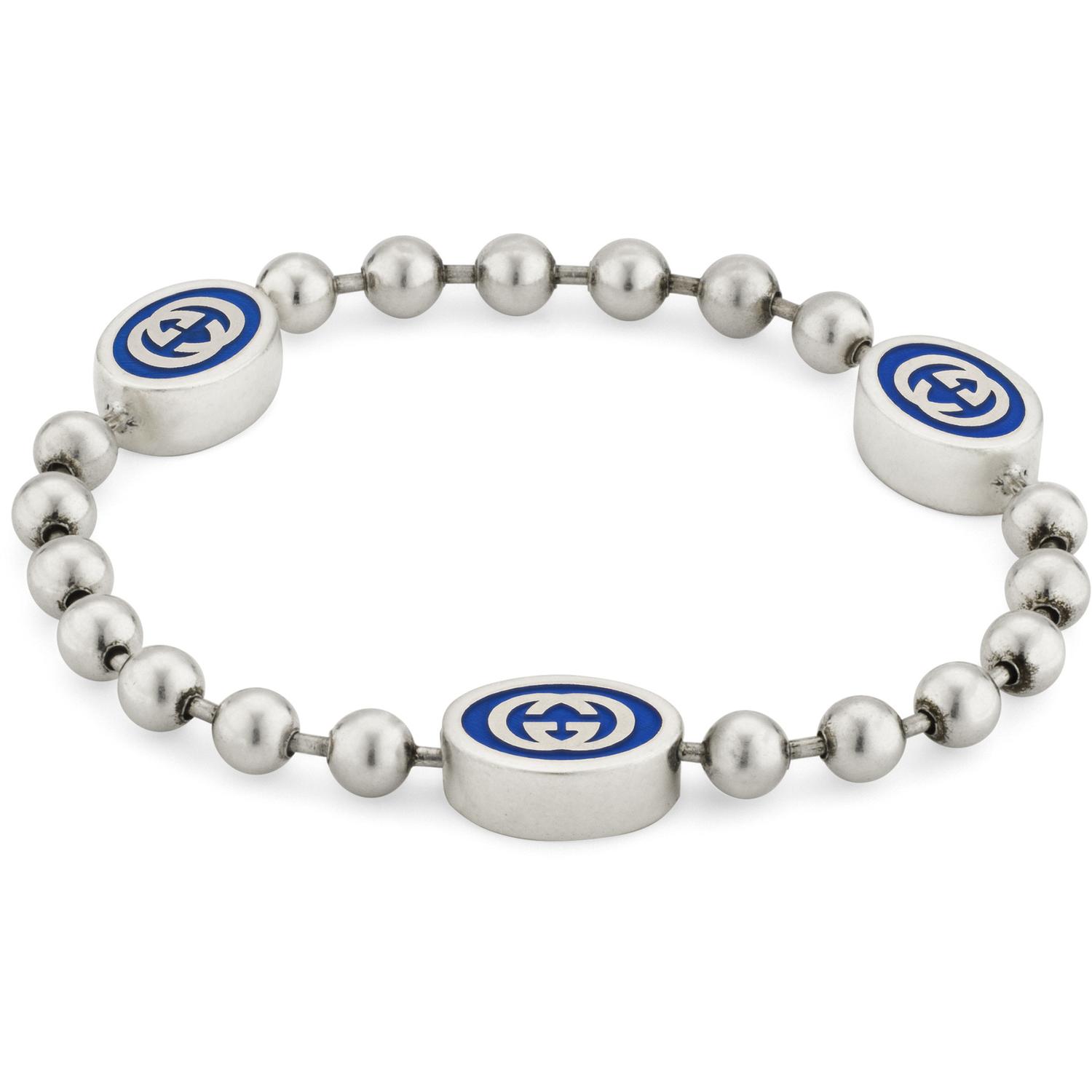 GUCCI - YBA753442002 - Argento 925, Smalto - Bracelet in sterling silver and blue enamel with Interlocking G details