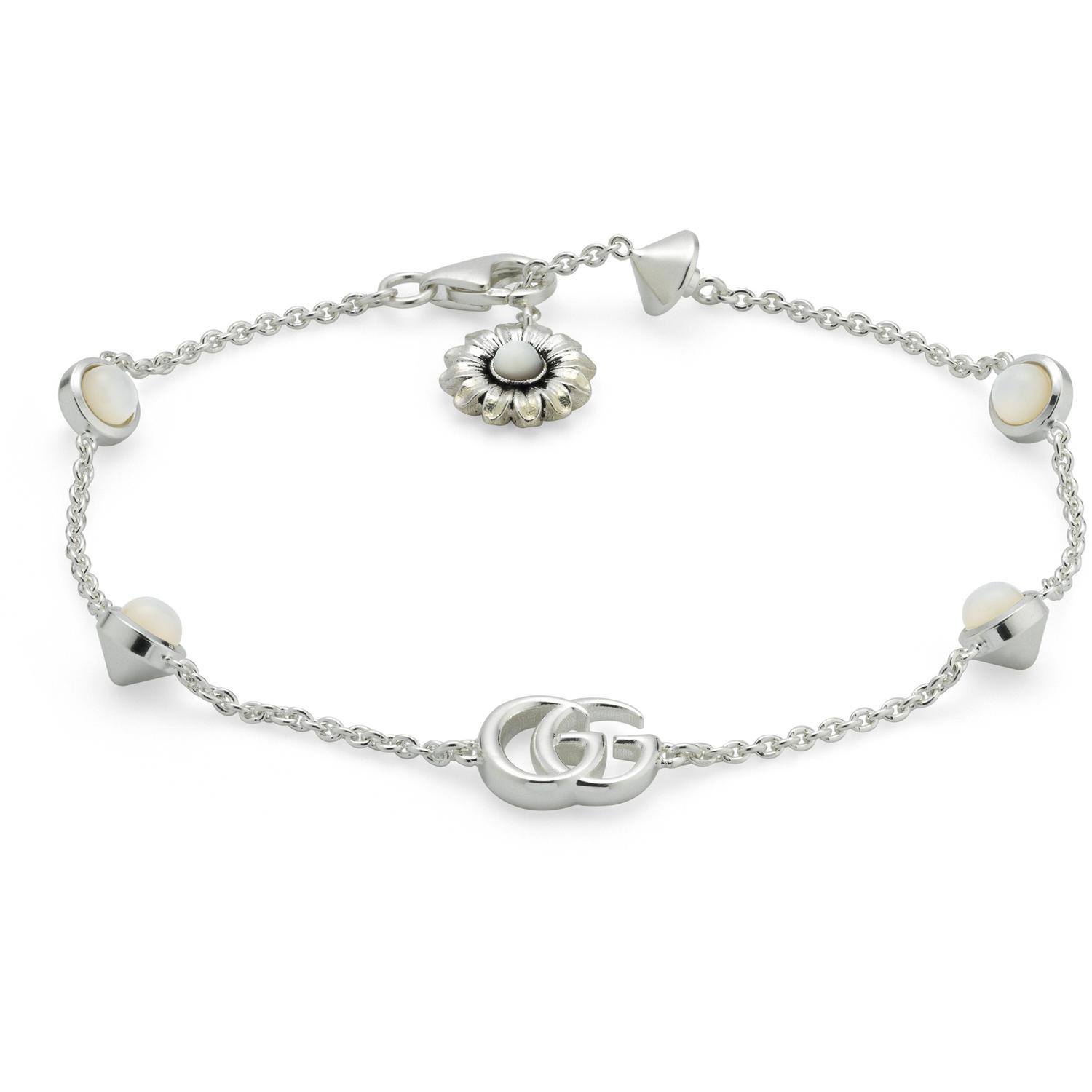 Gucci - YBA773229001 - GG Marmont Bracelet in sterling silver and mother of pearl with Double G and flower details