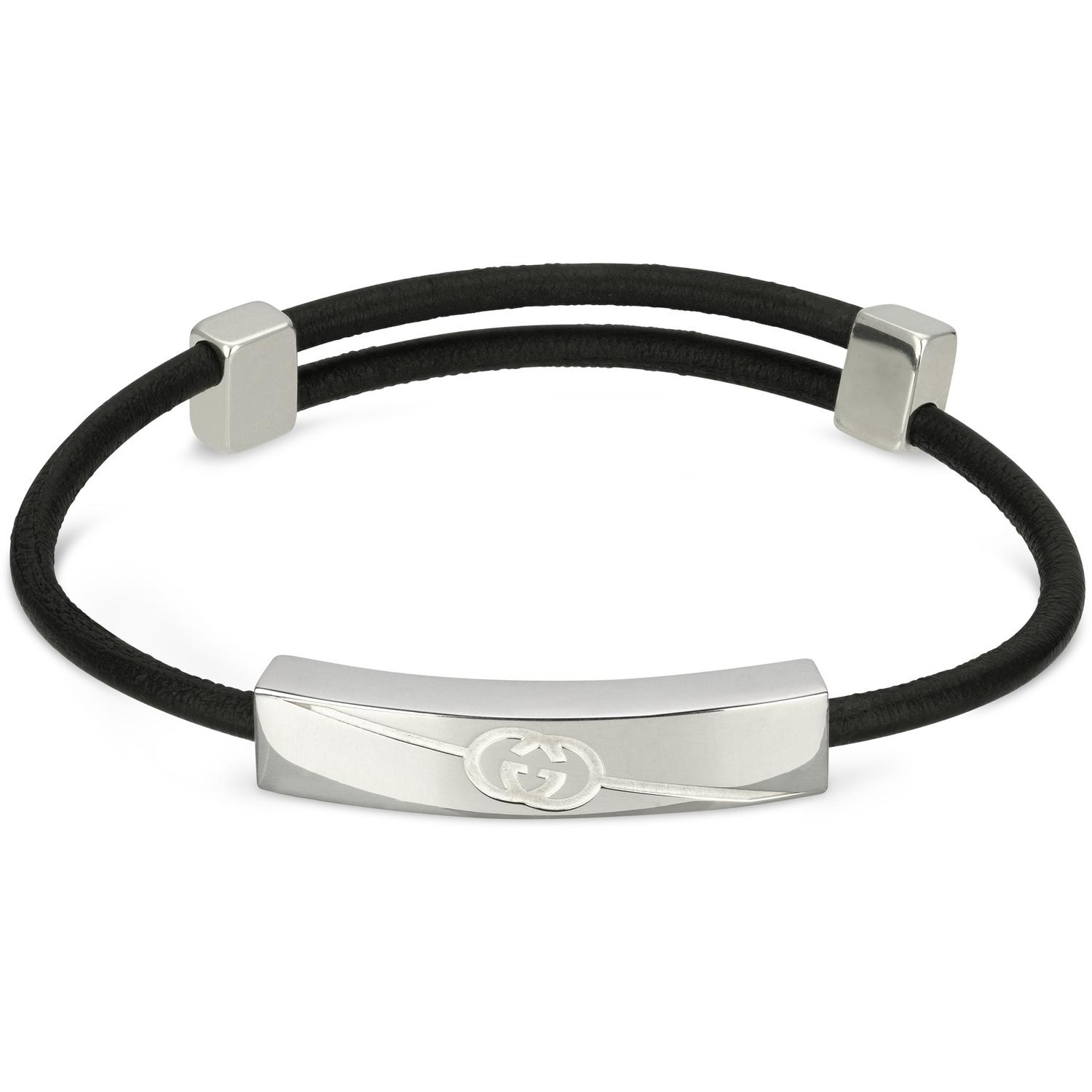 Gucci - YBA774464001 - Gucci Tag Bracelet in sterling silver and leather with logo
