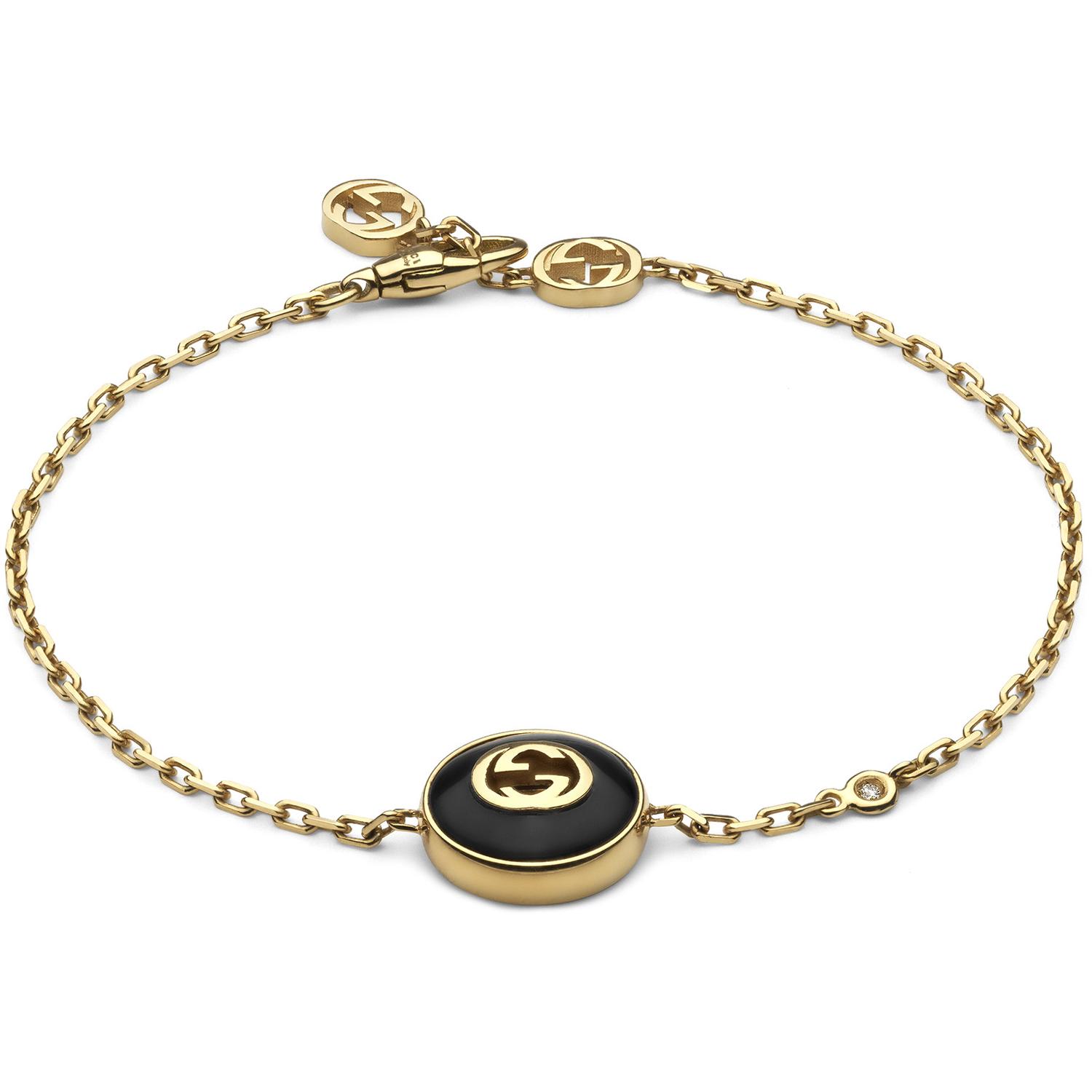 Gucci - YBA786556001 - Gucci Interlocking Bracelet in yellow gold, onyx and diamond