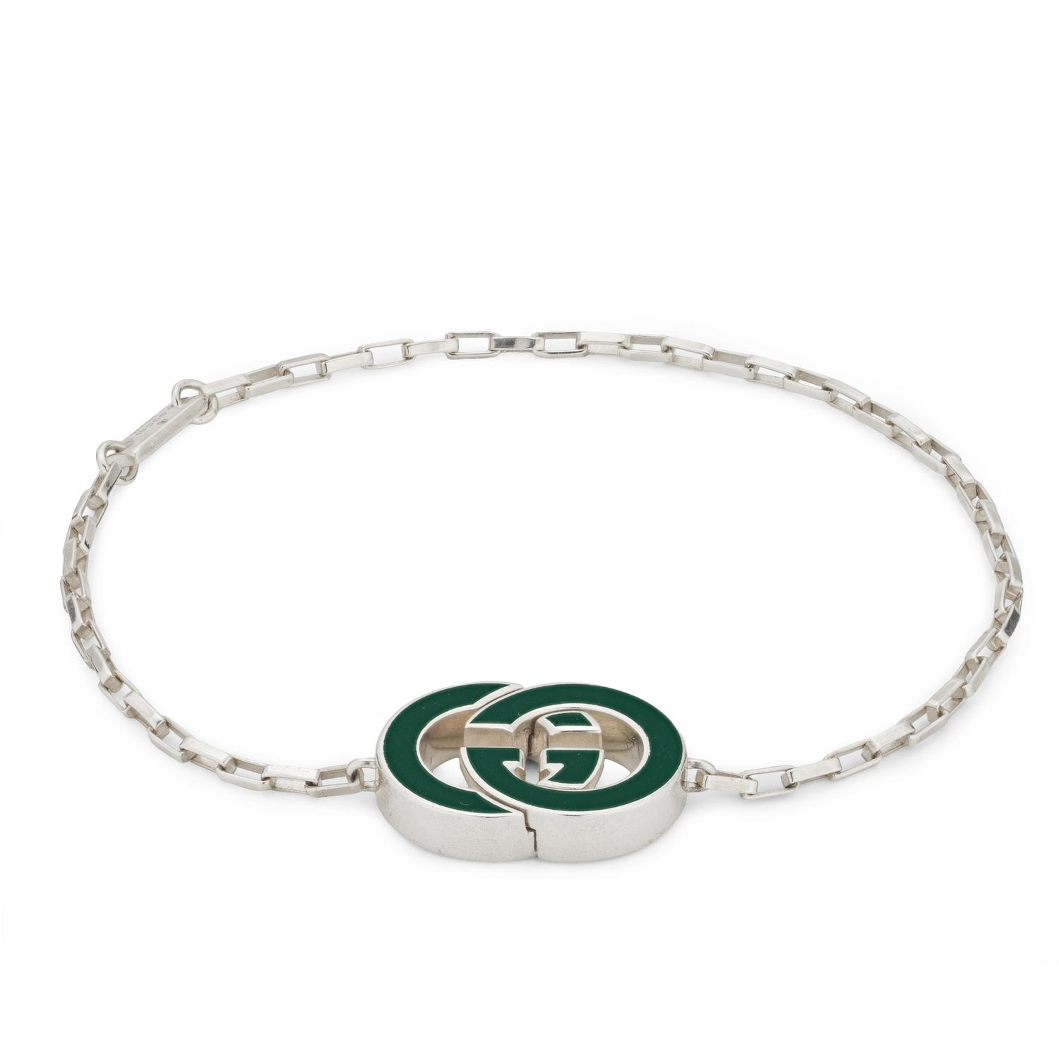 GUCCI - YBA854121001 - Interlocking Bracelet Interlocking in 925 sterling silver, green enamel