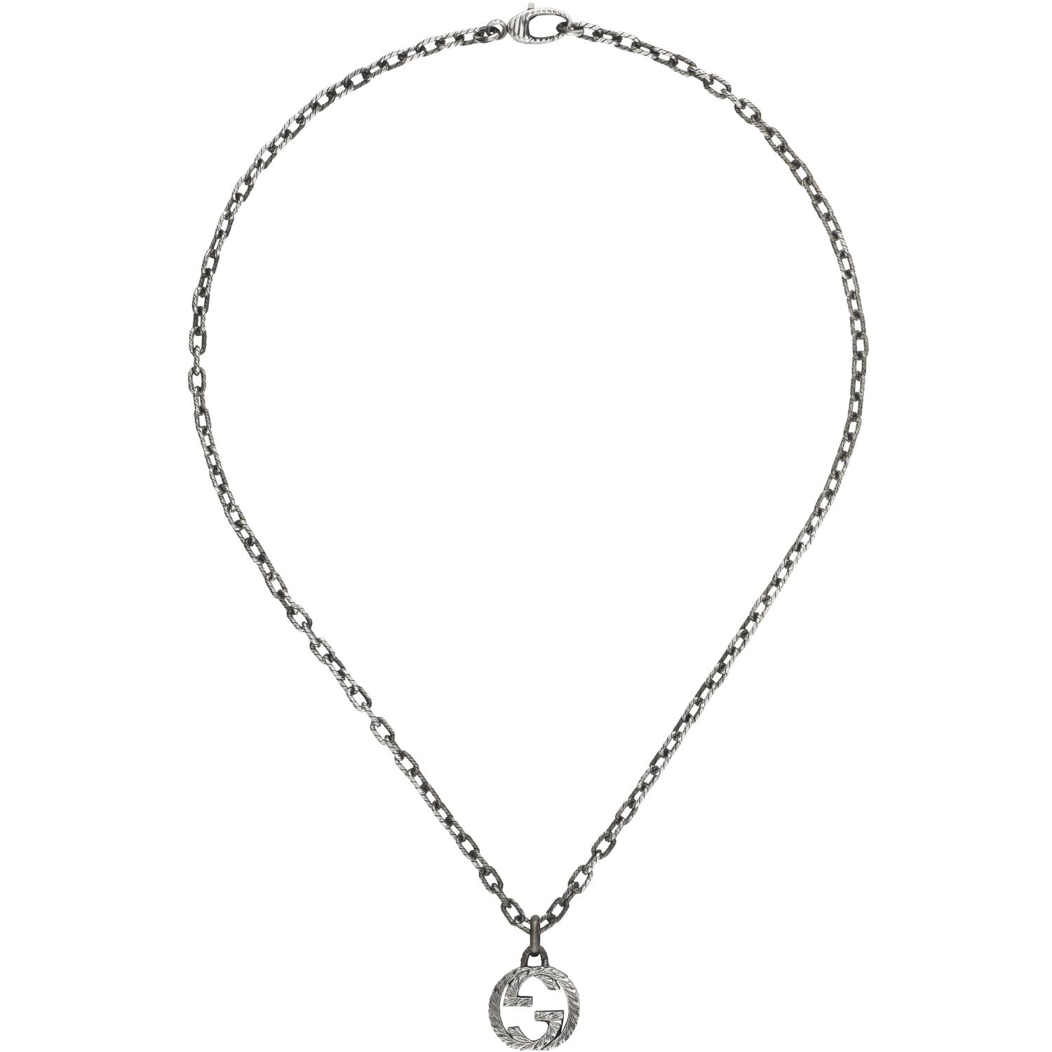 Gucci - YBB455307001 - Interlocking G Necklace with pendant in aged sterling silver