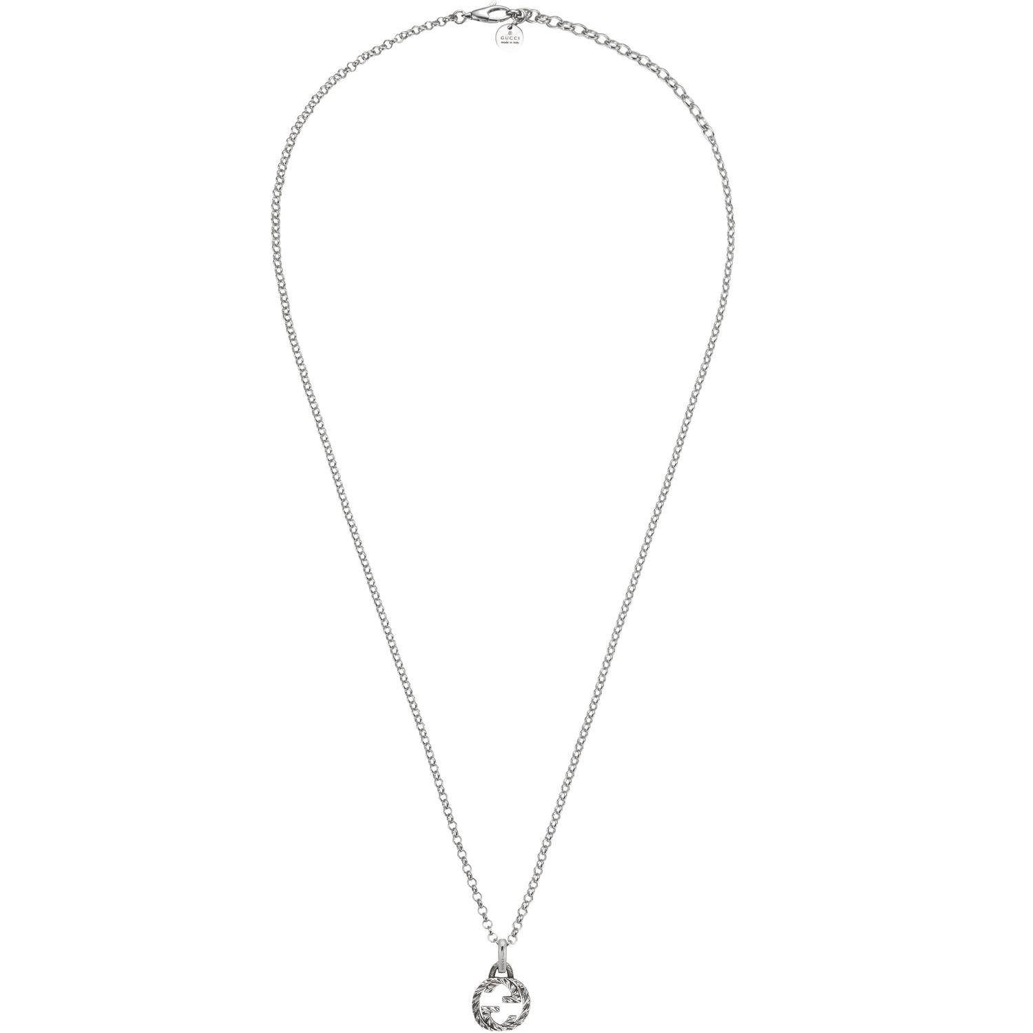 Gucci - YBB455535001 - Interlocking G Necklace with pendant in aged sterling silver